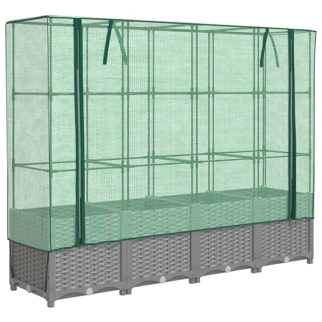 vidaXL Hochbeet mit Gewächshaus-Aufsatz Rattan-Optik 160x40x138 cm