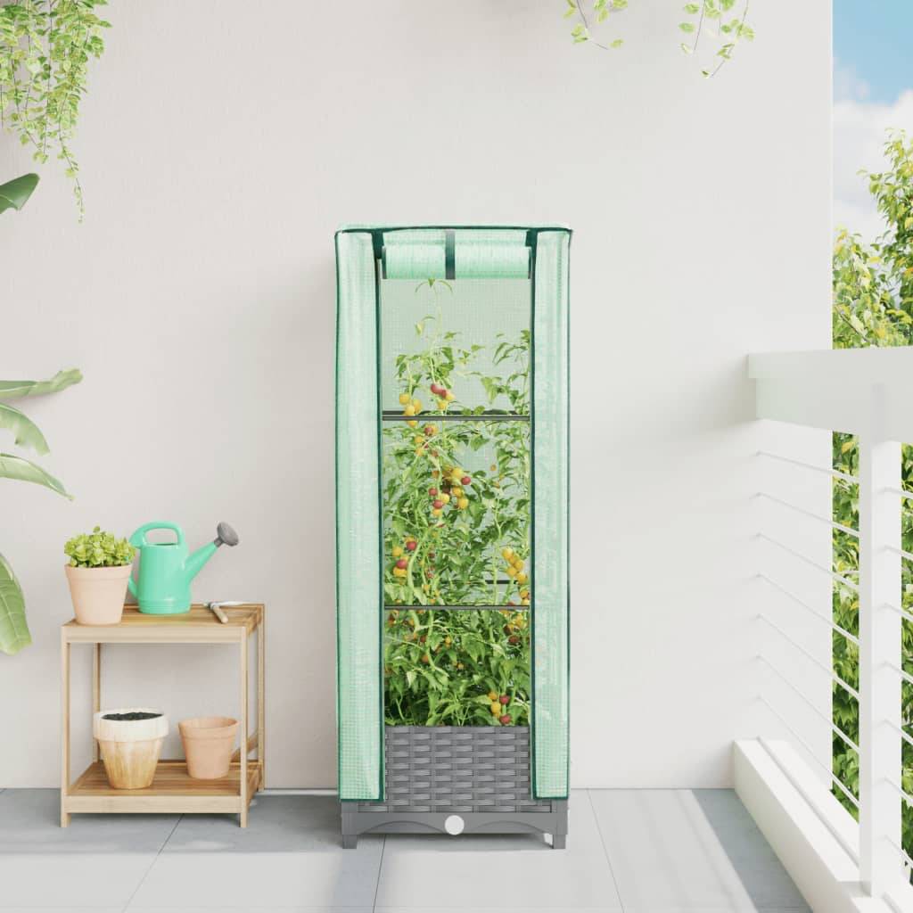 vidaXL Hochbeet mit Gewächshaus-Aufsatz Rattan-Optik 40x40x123 cm