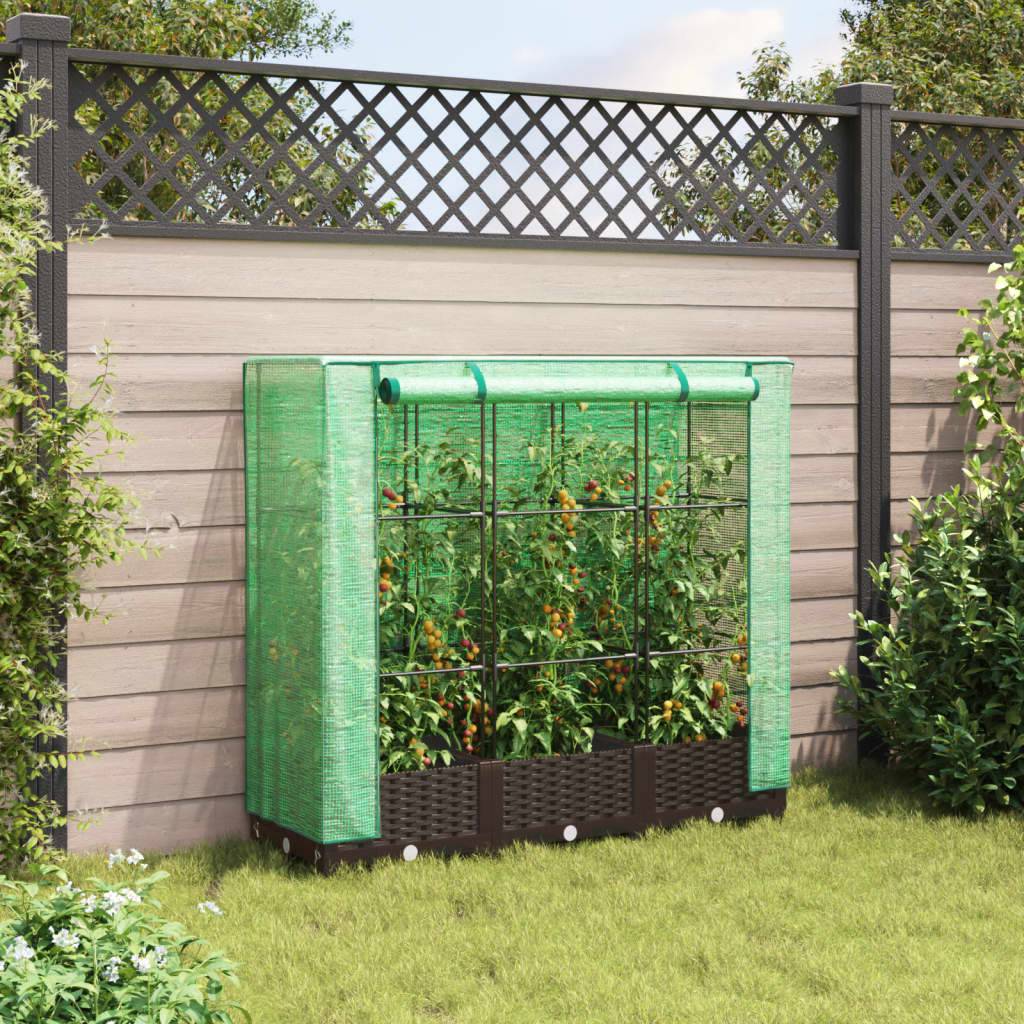 vidaXL Hochbeet mit Gewächshaus-Aufsatz Rattan-Optik 120x40x123 cm