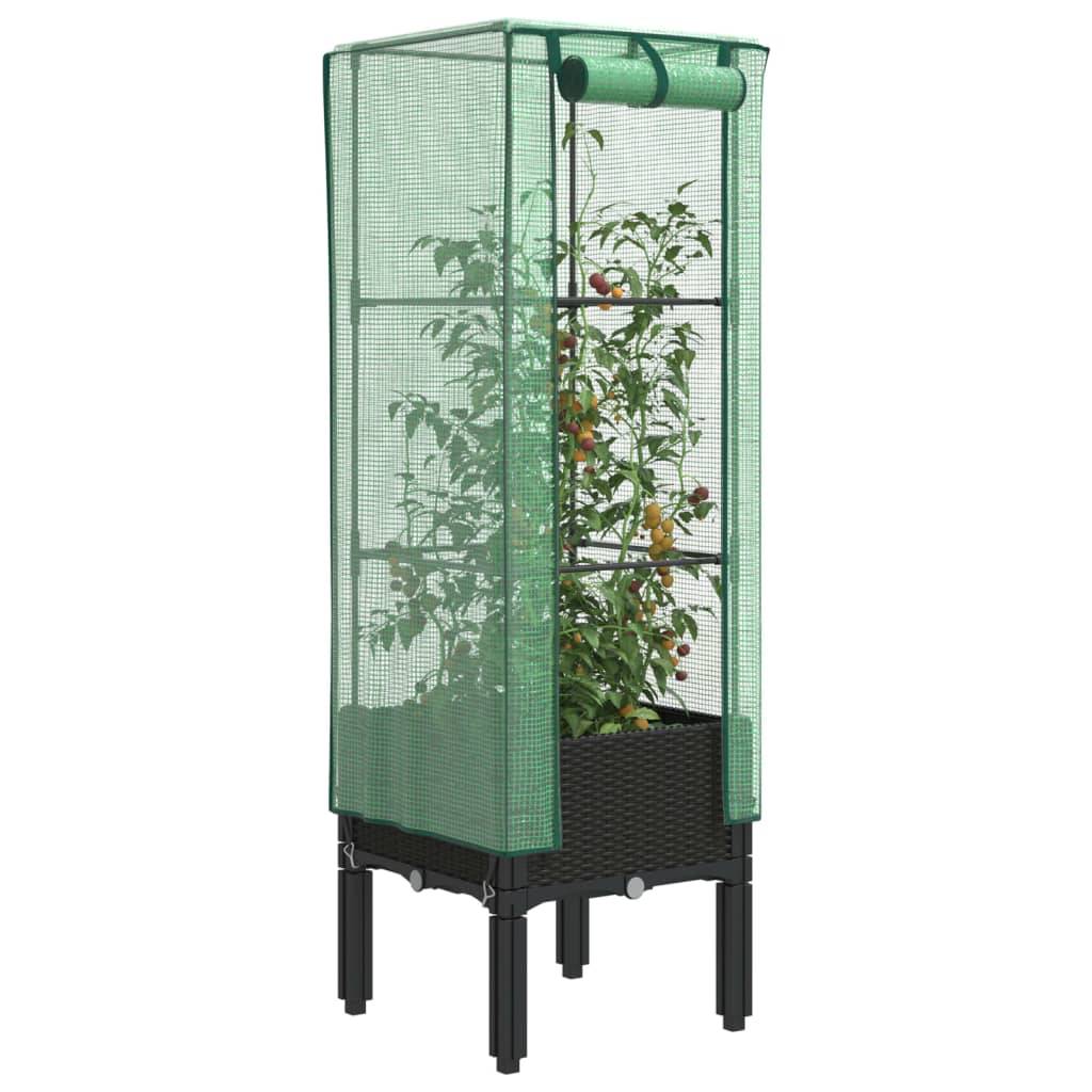 vidaXL Hochbeet mit Gewächshaus-Aufsatz Rattan-Optik 40x40x140 cm