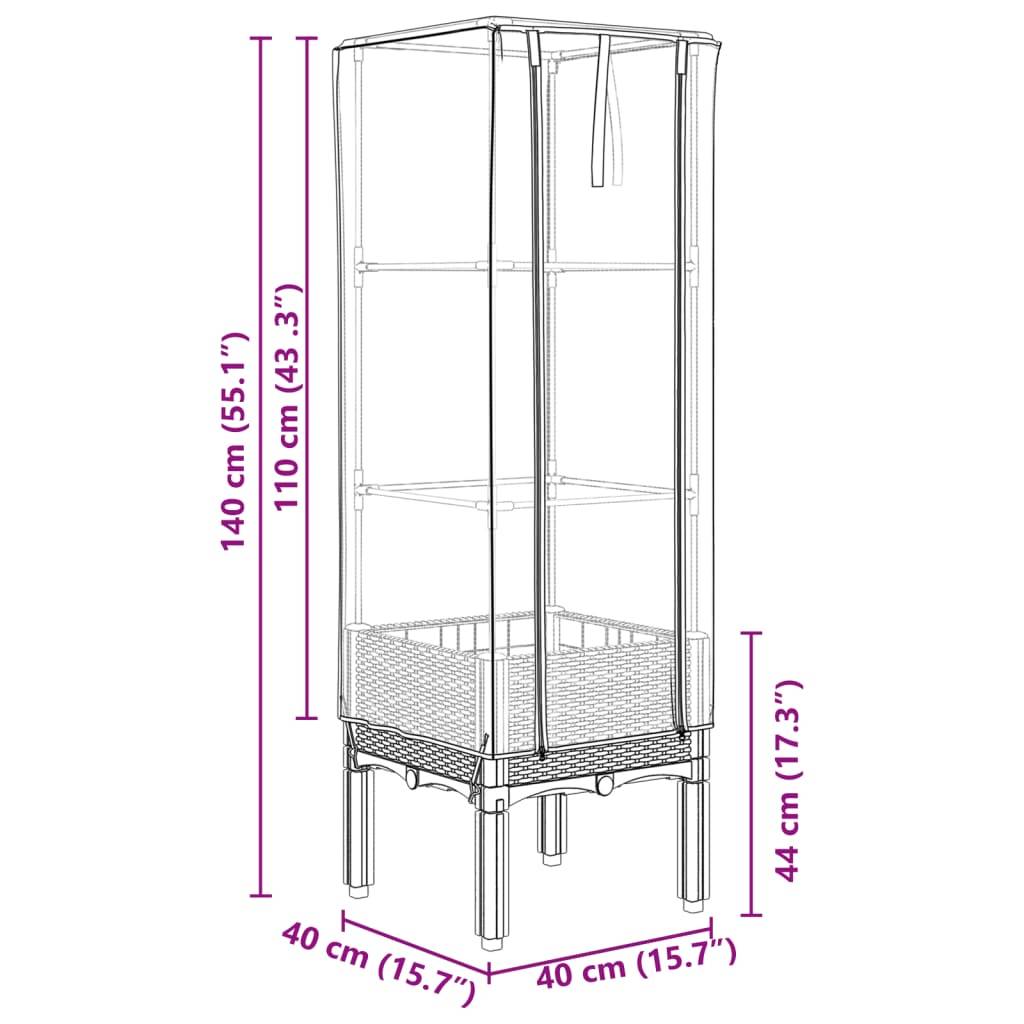 vidaXL Hochbeet mit Gewächshaus-Aufsatz Rattan-Optik 40x40x140 cm