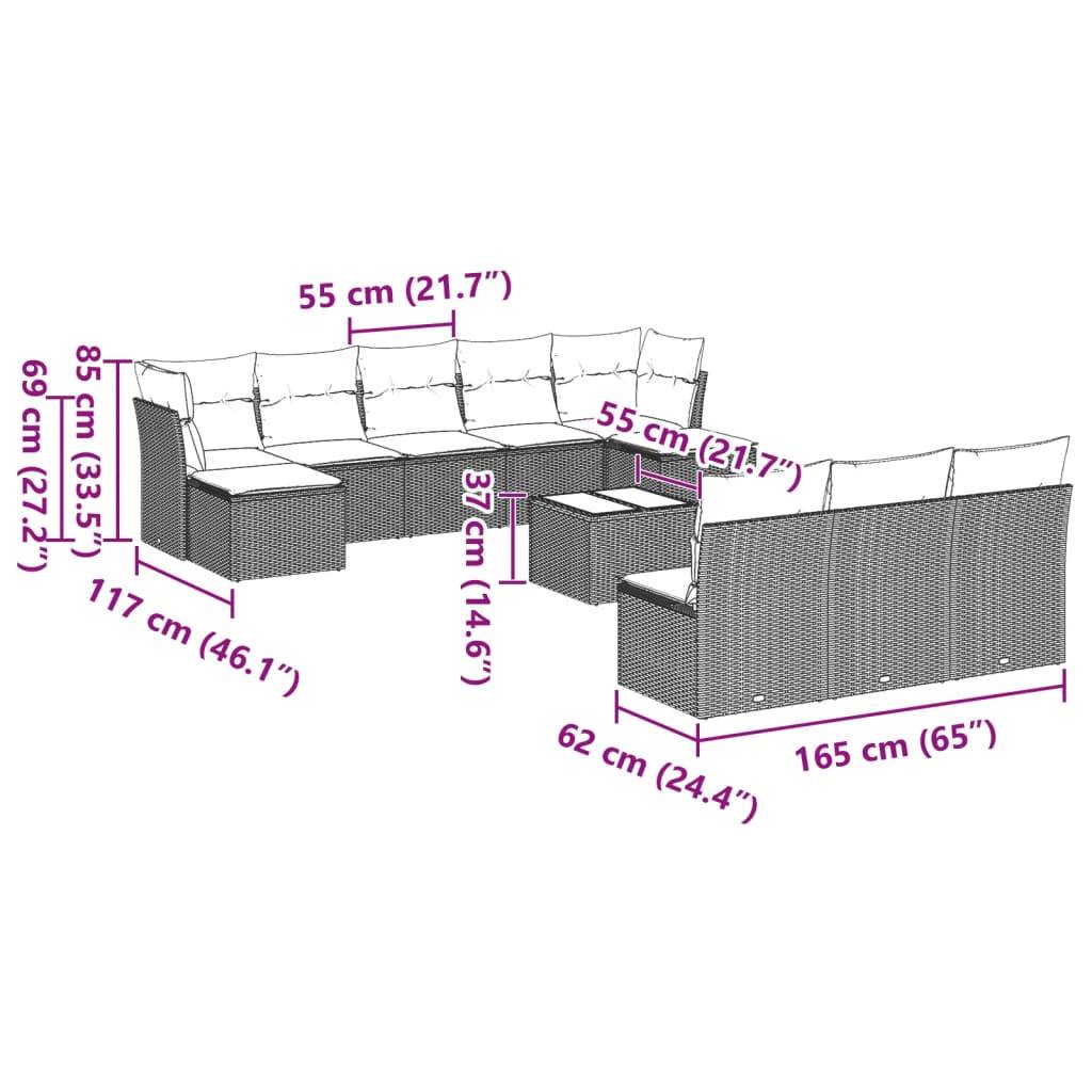 vidaXL 11-tlg. Garten-Sofagarnitur mit Kissen Hellgrau Poly Rattan