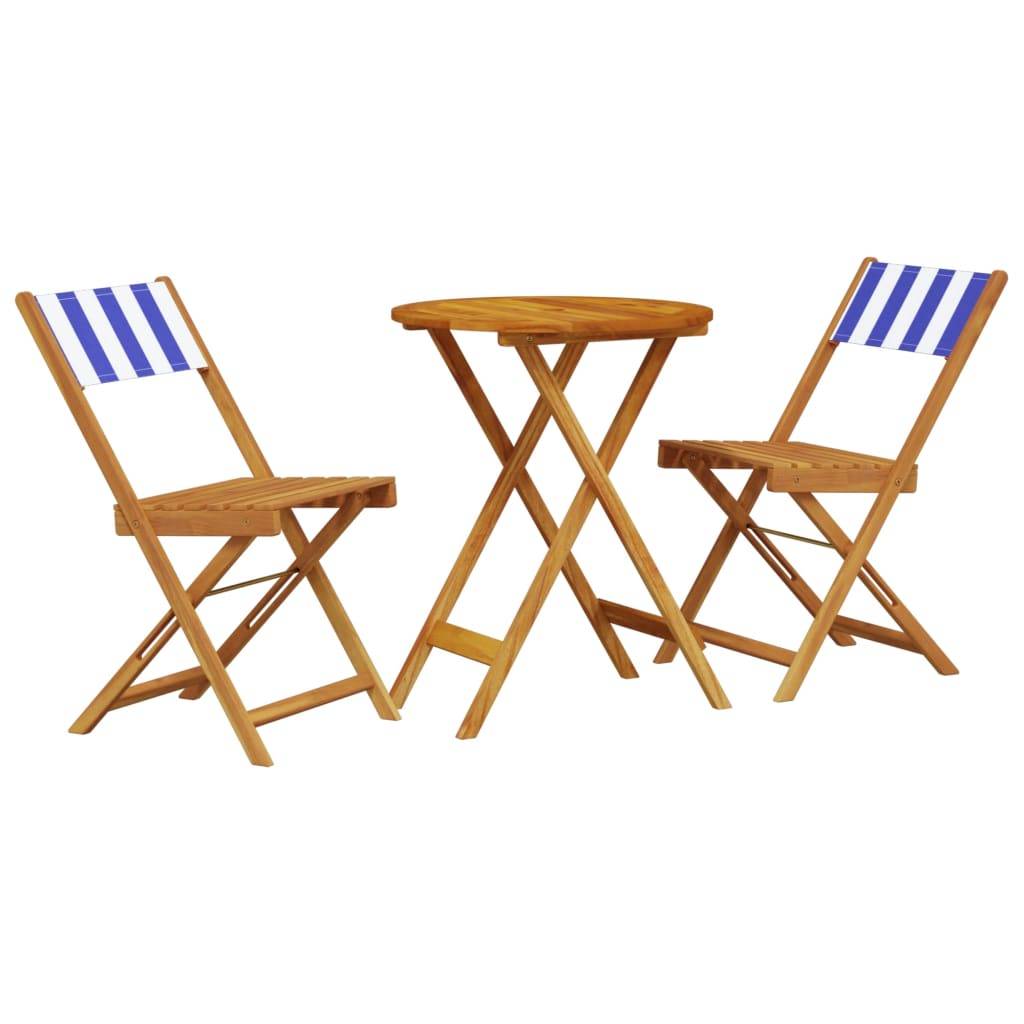 vidaXL 3-tlg. Bistro-Set Blau und Weiß Stoff und Massivholz