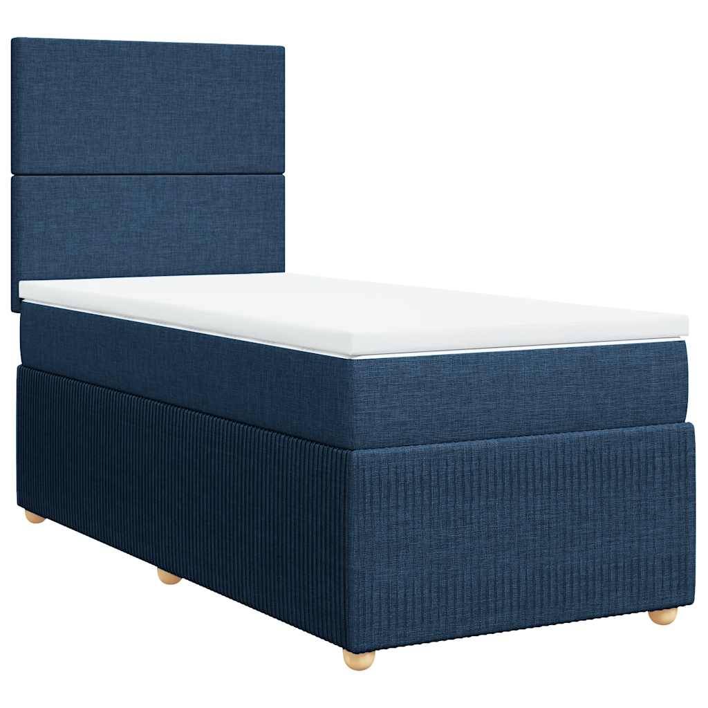 vidaXL Boxspringbett mit Matratze Blau 90x200 cm Stoff