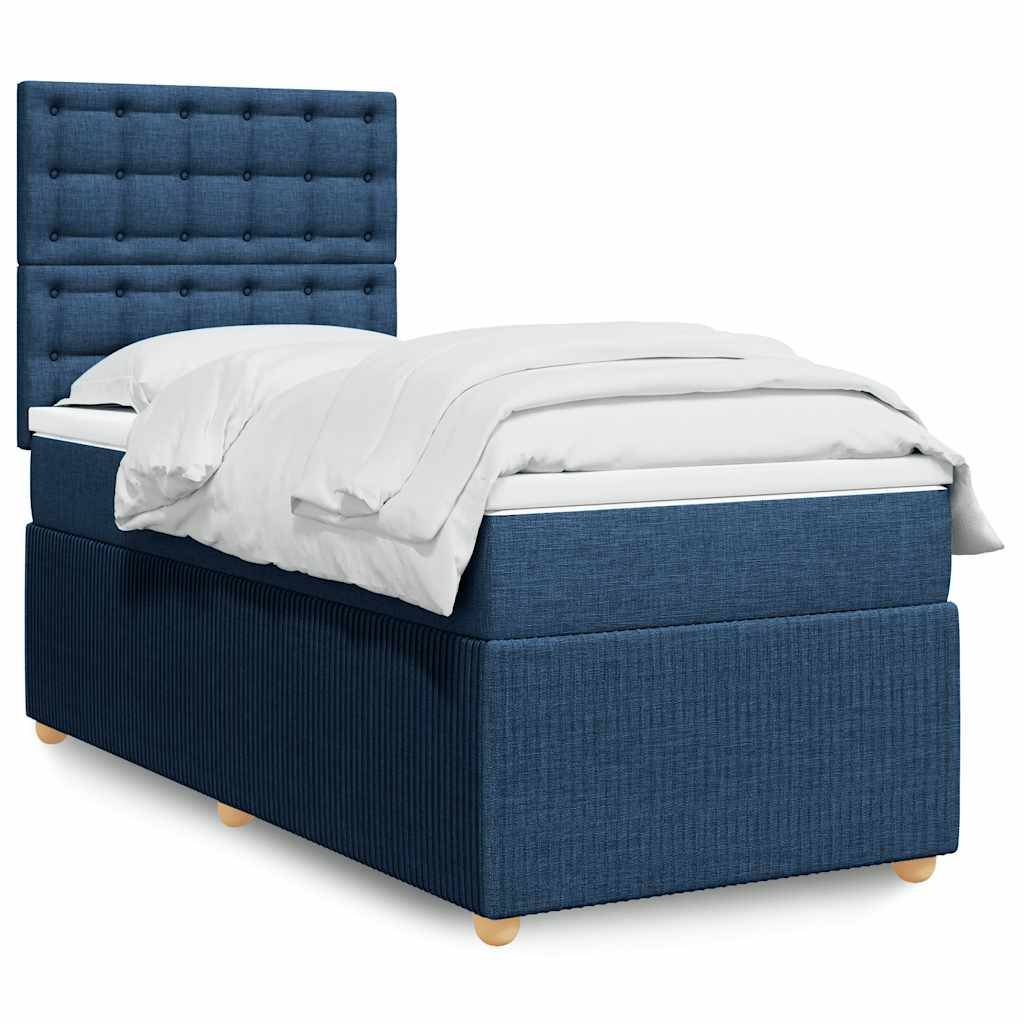 vidaXL Boxspringbett mit Matratze Blau 90x200 cm Stoff