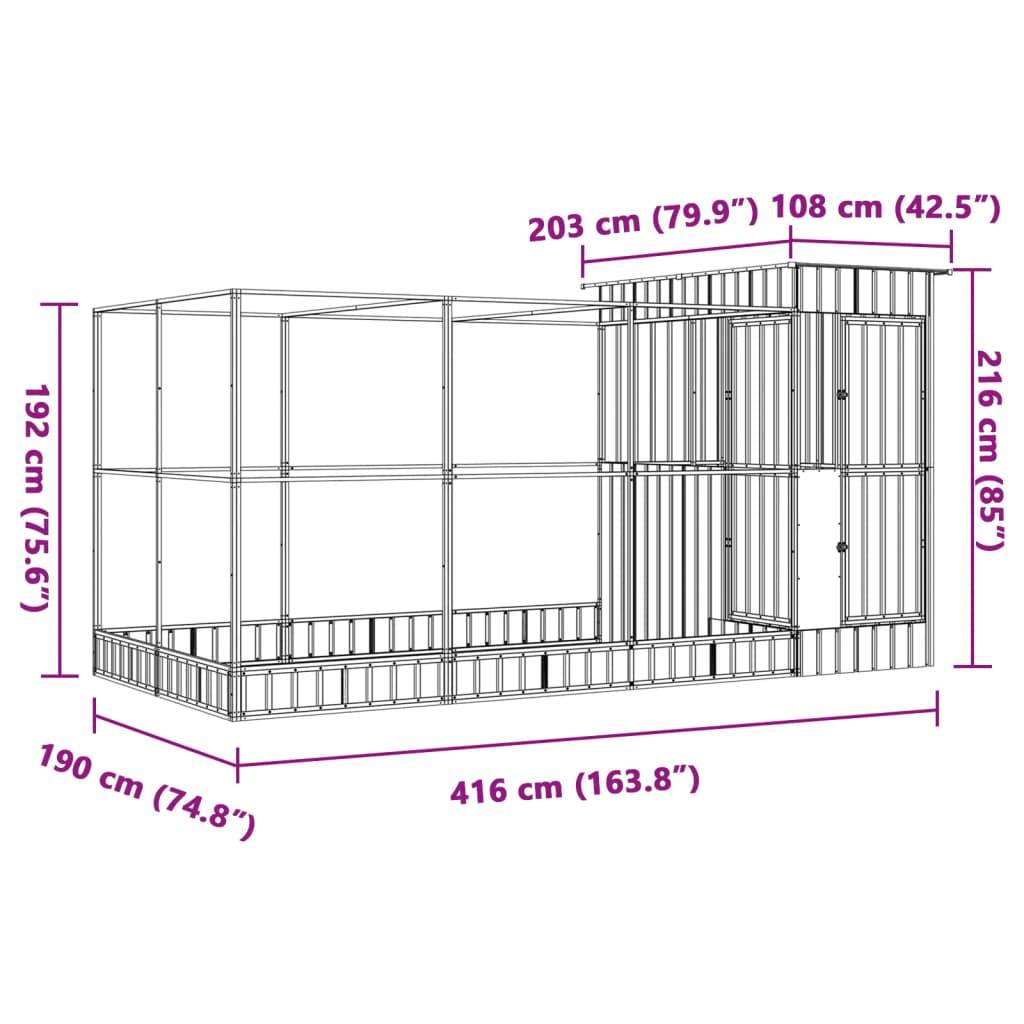 vidaXL Voliere mit Erweiterung Silbern 416x203x216 cm Stahl