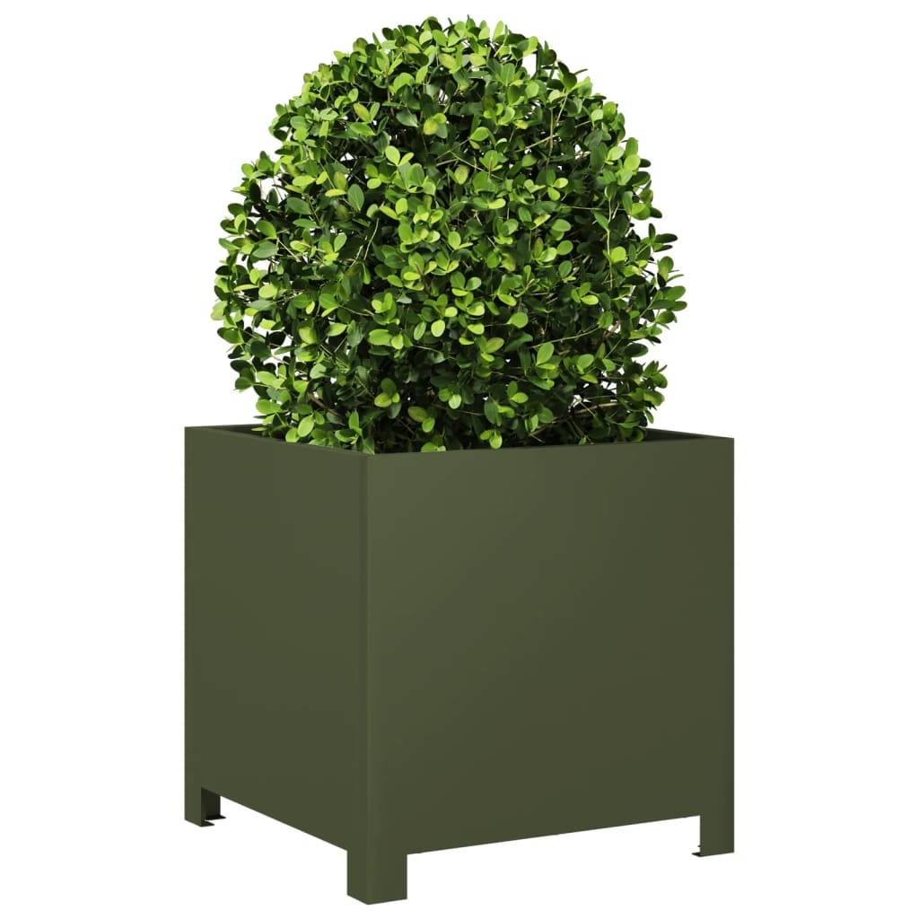vidaXL Pflanzkübel Olivgrün 40x40x40 Stahl