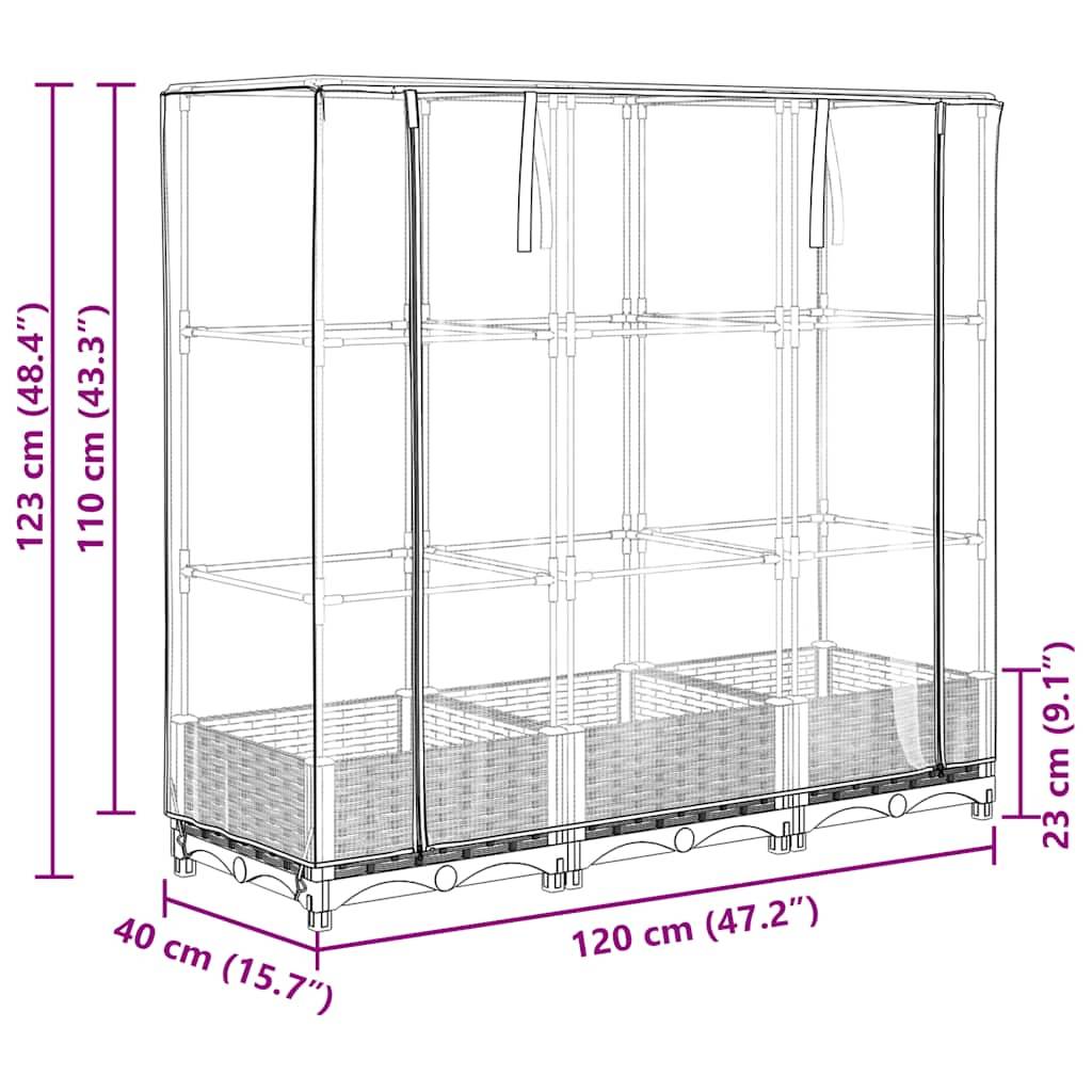 vidaXL Hochbeet mit Gewächshaus-Aufsatz Rattan-Optik 120x40x123 cm