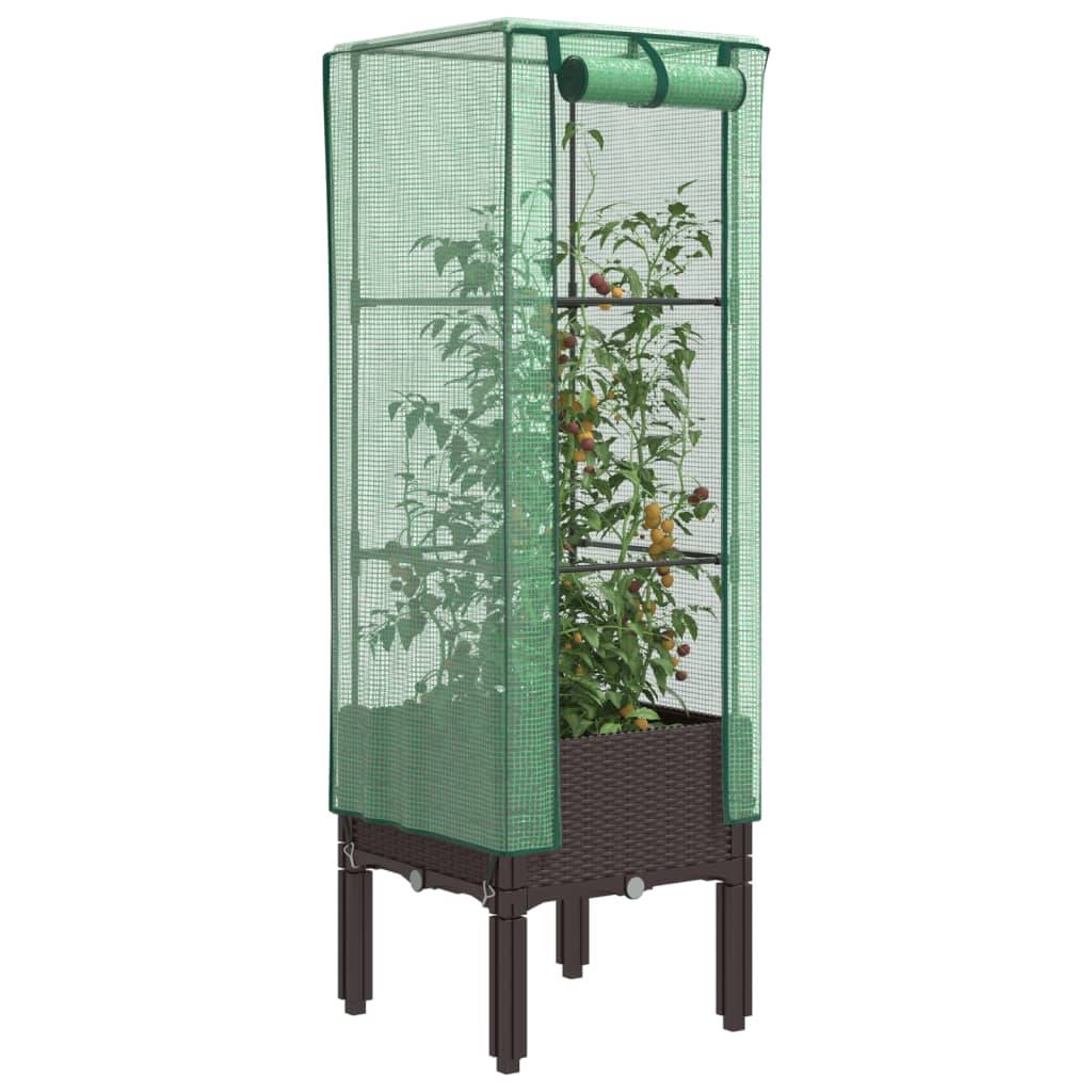 vidaXL Hochbeet mit Gewächshaus-Aufsatz Rattan-Optik 40x40x140 cm