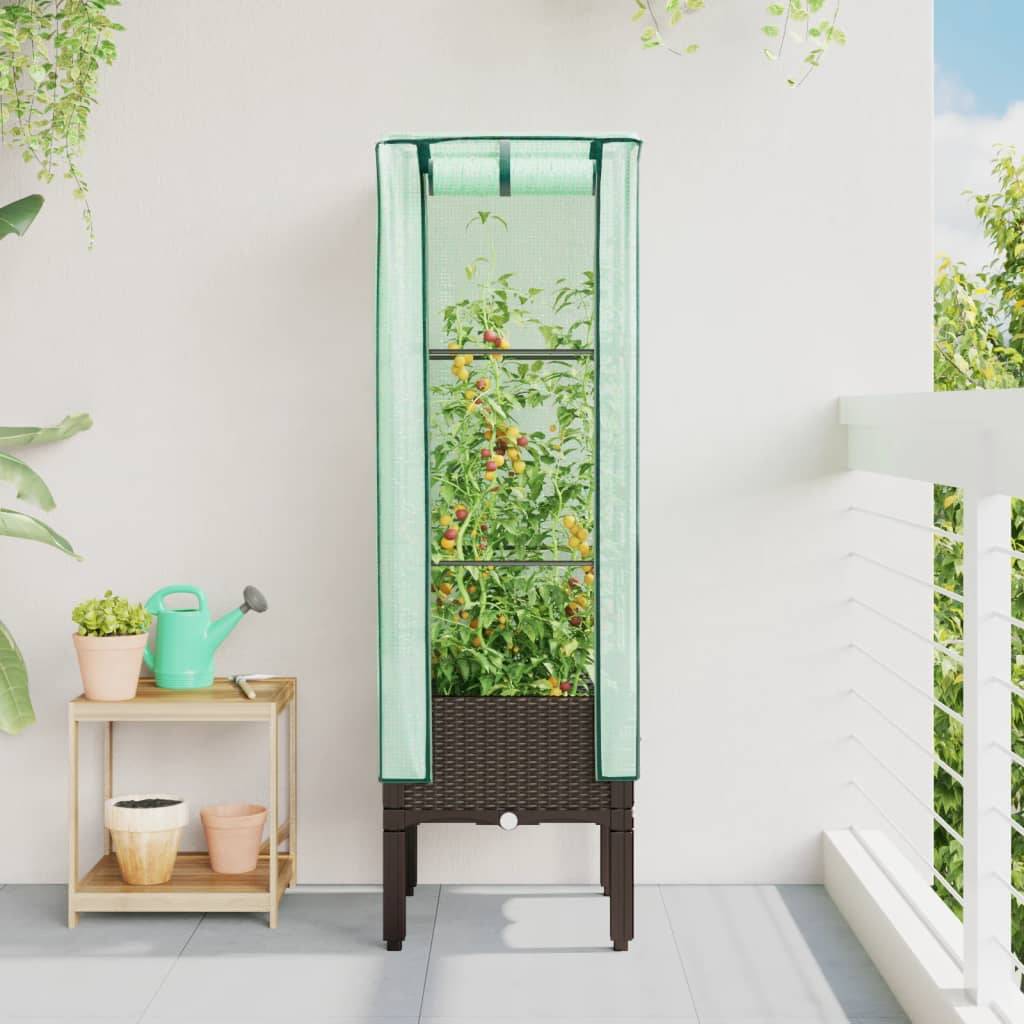 vidaXL Hochbeet mit Gewächshaus-Aufsatz Rattan-Optik 40x40x140 cm