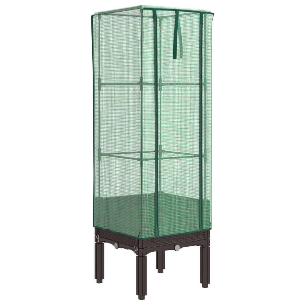 vidaXL Hochbeet mit Gewächshaus-Aufsatz Rattan-Optik 40x40x140 cm