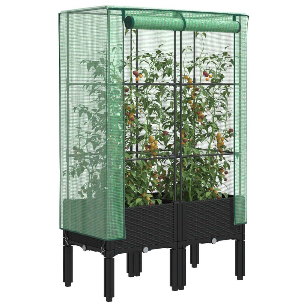 vidaXL Hochbeet mit Gewächshaus-Aufsatz Rattan-Optik 80x40x140 cm