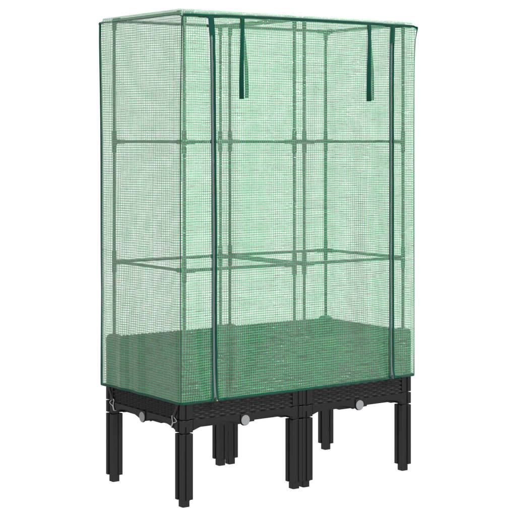 vidaXL Hochbeet mit Gewächshaus-Aufsatz Rattan-Optik 80x40x140 cm