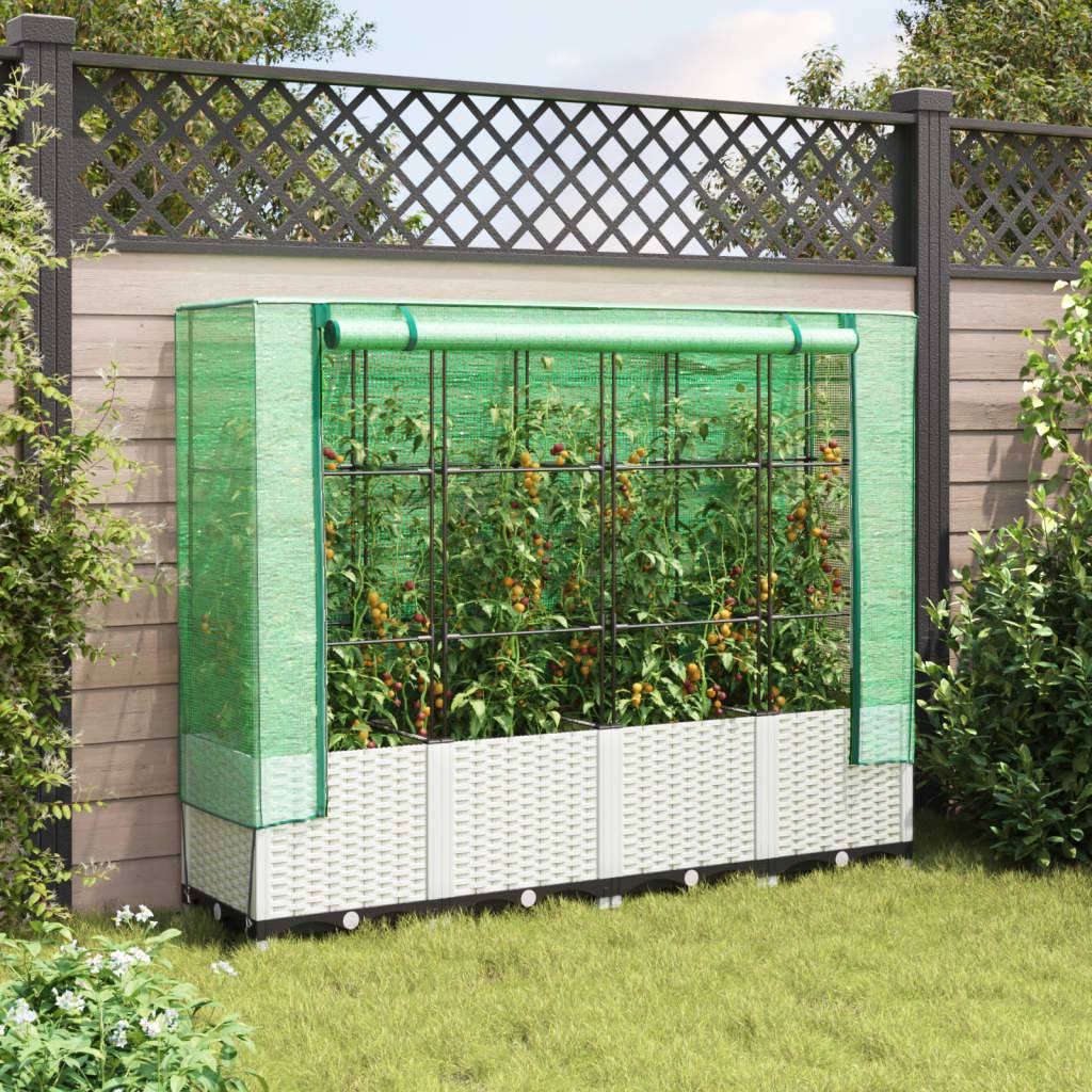vidaXL Hochbeet mit Gewächshaus-Aufsatz Rattan-Optik 160x40x138 cm