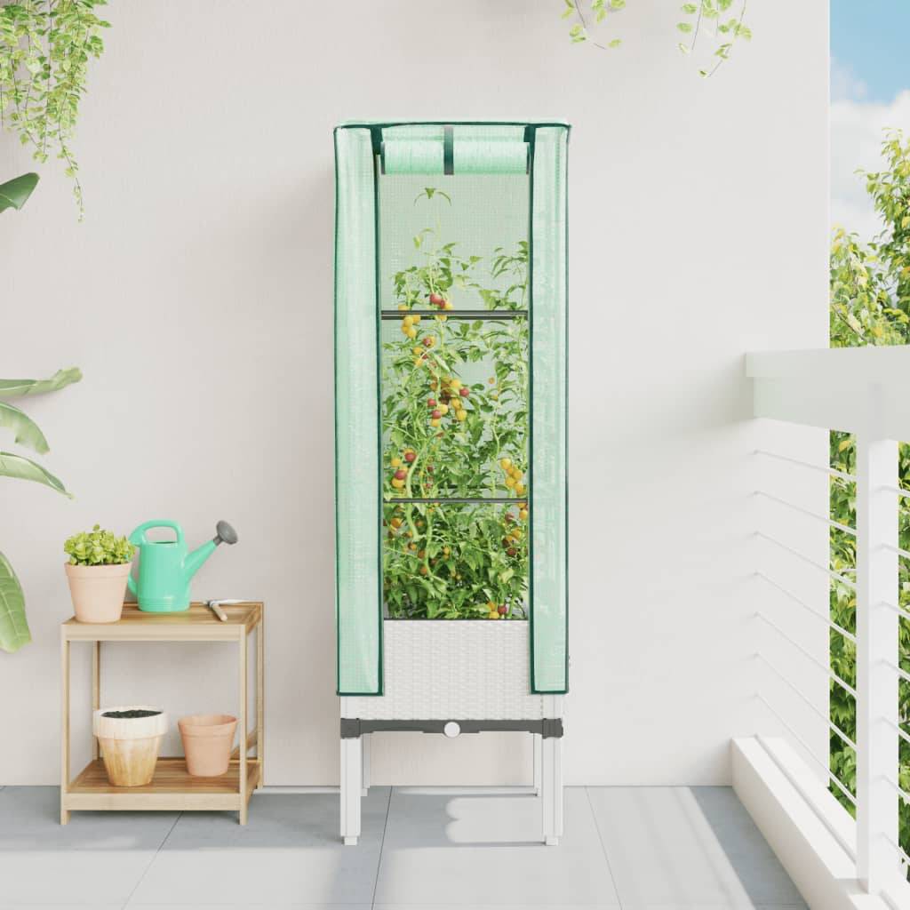 vidaXL Hochbeet mit Gewächshaus-Aufsatz Rattan-Optik 40x40x140 cm