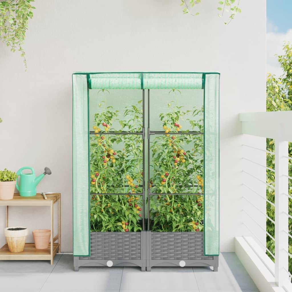 vidaXL Hochbeet mit Gewächshaus-Aufsatz Rattan-Optik 80x40x123 cm