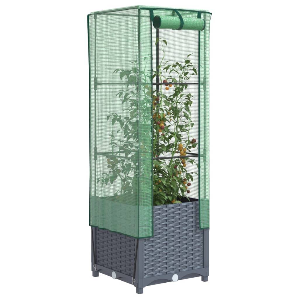 vidaXL Hochbeet mit Gewächshaus-Aufsatz Rattan-Optik 40x40x139 cm