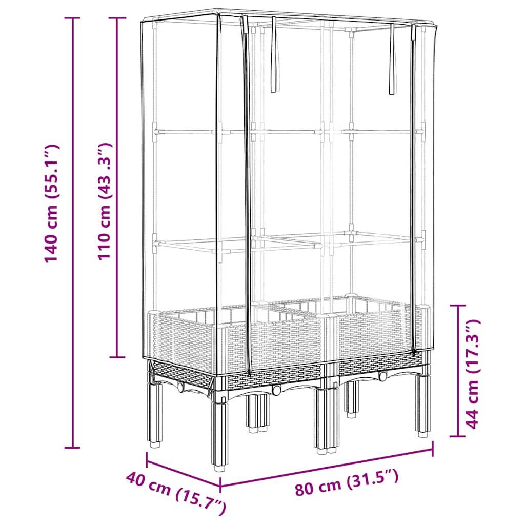 vidaXL Hochbeet mit Gewächshaus-Aufsatz Rattan-Optik 80x40x140 cm