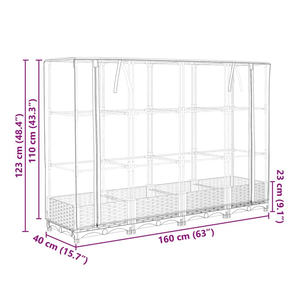vidaXL Hochbeet mit Gewächshaus-Aufsatz Rattan-Optik 160x40x123 cm