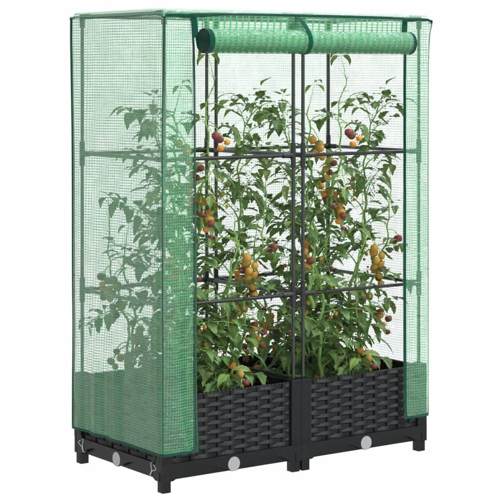 vidaXL Hochbeet mit Gewächshaus-Aufsatz Rattan-Optik 80x40x123 cm