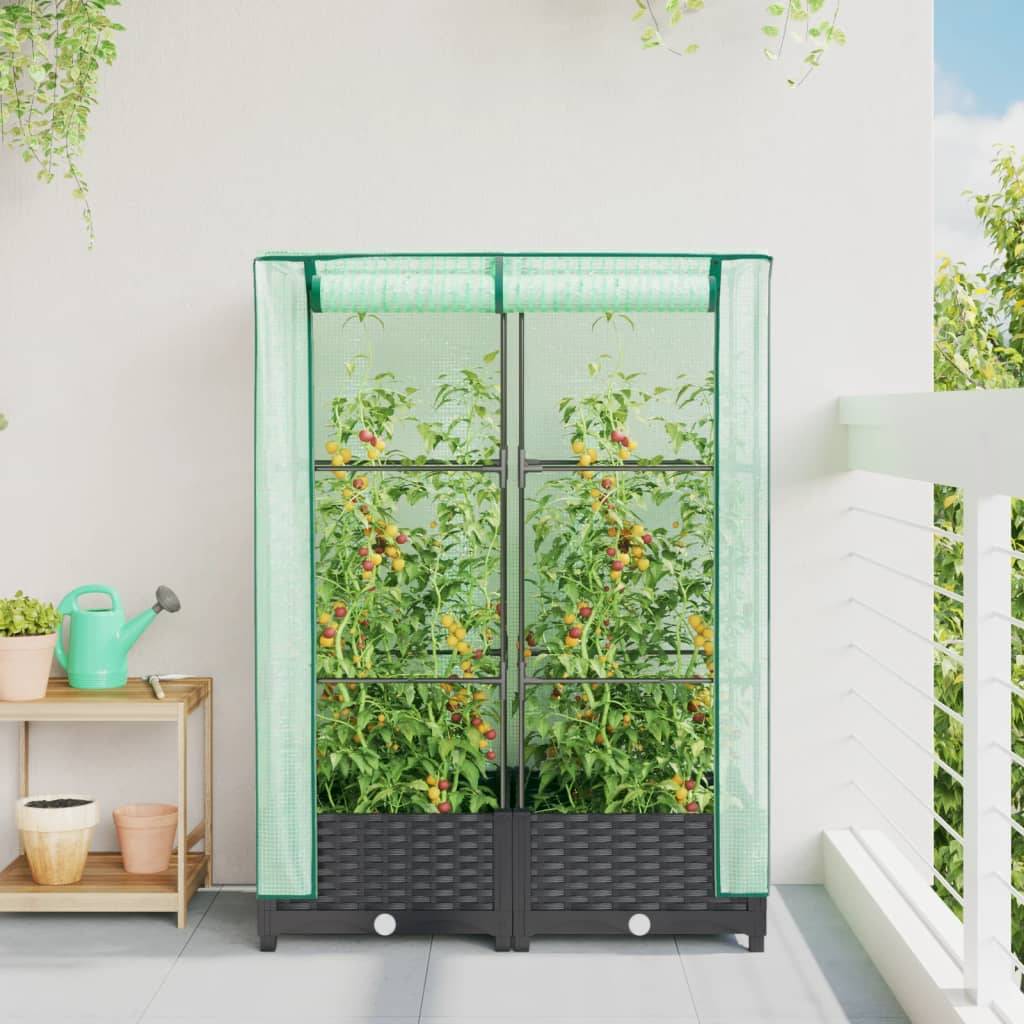 vidaXL Hochbeet mit Gewächshaus-Aufsatz Rattan-Optik 80x40x123 cm