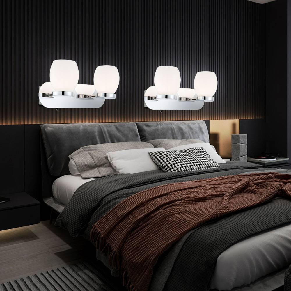 Wandleuchte Badezimmerleuchte Wohnzimmerlampe Flurleuchte Esszimmerlampe, Metall Glas Silber, 2 Flammig, LED 3W 180Lm 3000K warmweiß, B 25 cm, 2er