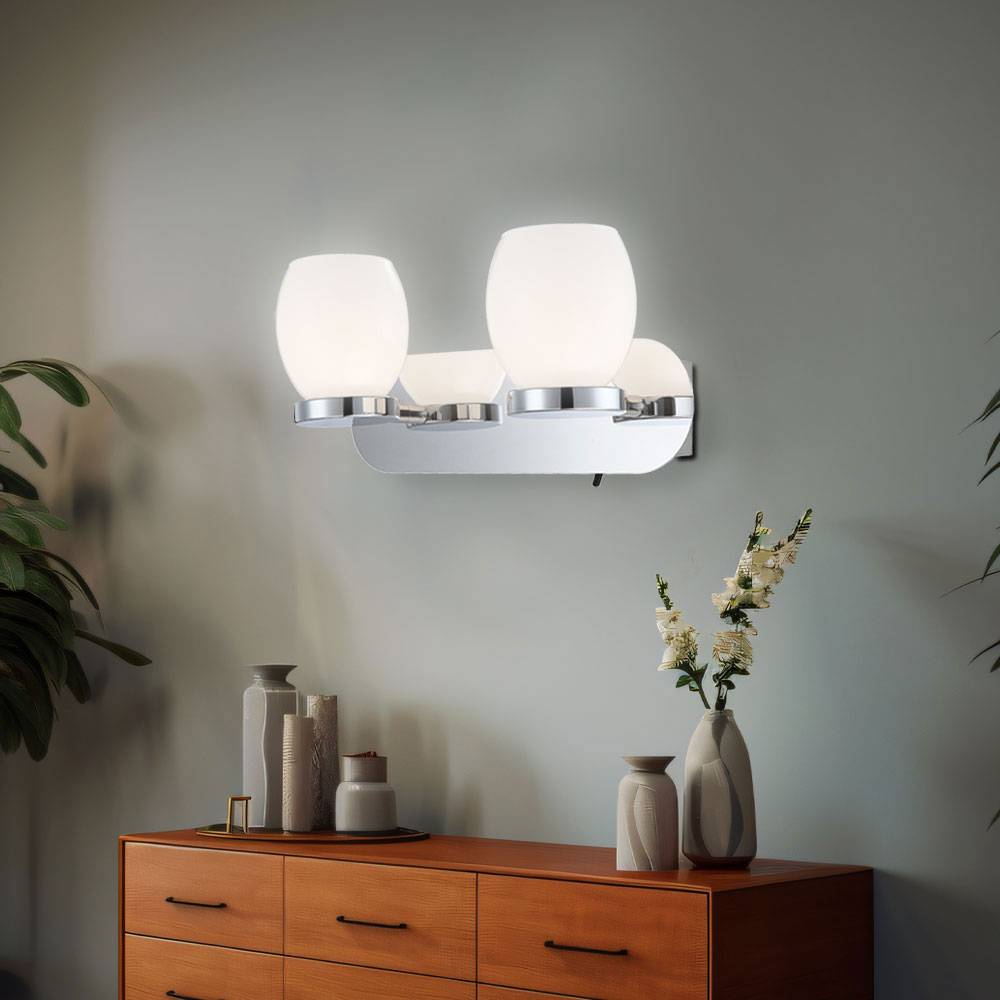 Wandlampe Badezimmerleuchte Wohnzimmerlampe Flurleuchte Esszimmerlampe, Metall Glas Silber, 2 Flammig, LED 3W 180Lm 3000K warmweiß, B 25 cm