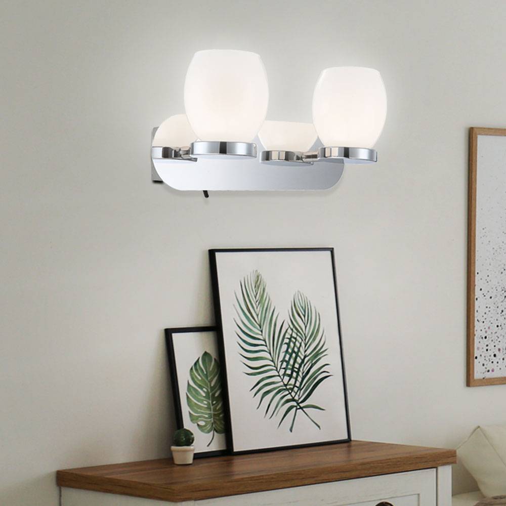 Wandlampe Badezimmerleuchte Wohnzimmerlampe Flurleuchte Esszimmerlampe, Metall Glas Silber, 2 Flammig, LED 3W 180Lm 3000K warmweiß, B 25 cm