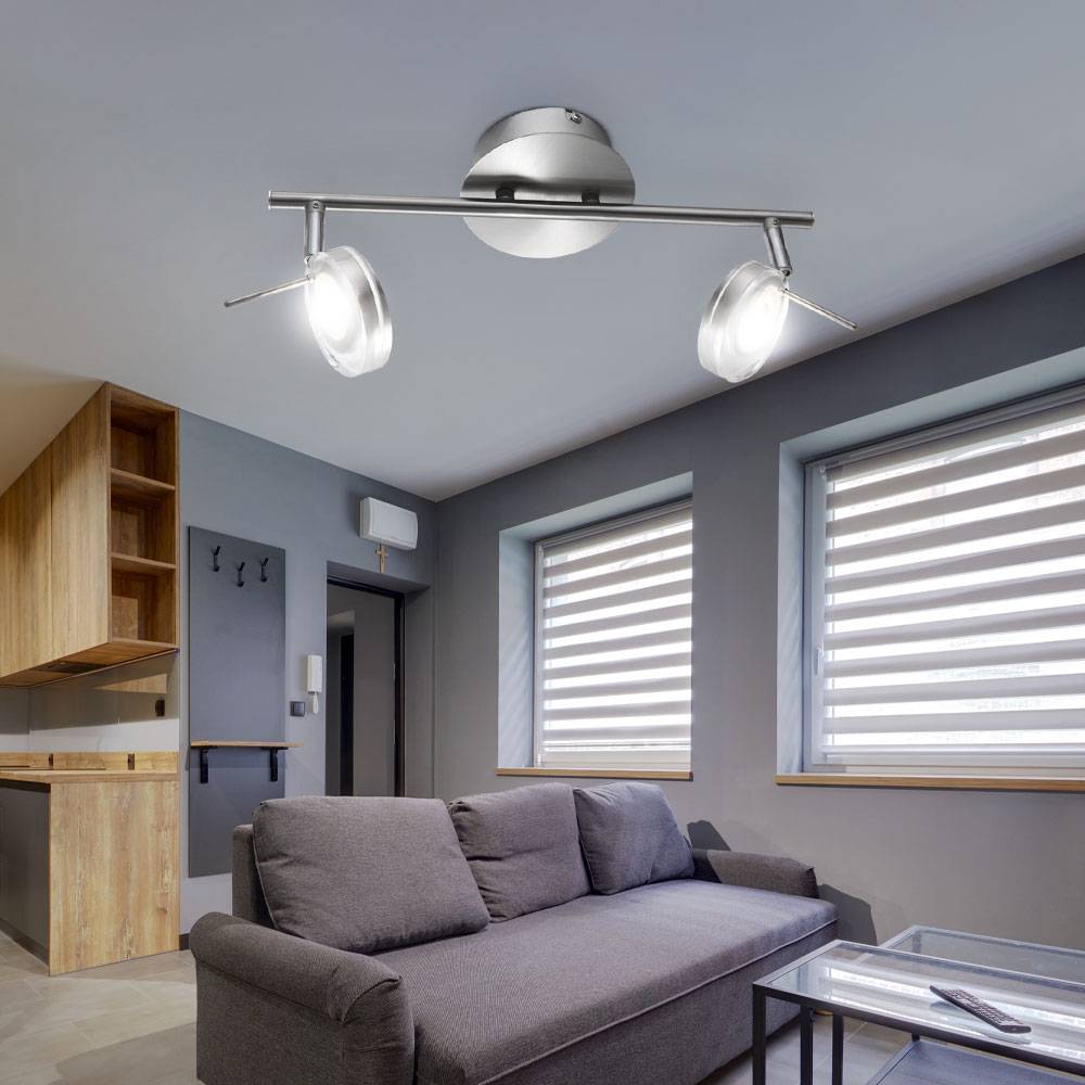 Deckenlampe Deckenleuchte Spotlampe Spotleuchte Wohnzimmerlampe, Spots beweglich, Nickel matt, LED 5W 375Lm warmweiß, LxBxH 35,5x8x18,5cm