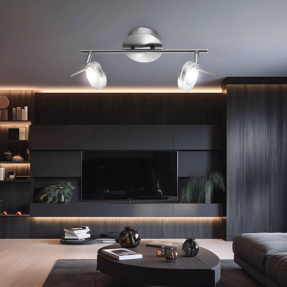 Deckenlampe Deckenleuchte Spotlampe Spotleuchte Wohnzimmerlampe, Spots beweglich, Nickel matt, LED 5W 375Lm warmweiß, LxBxH 35,5x8x18,5cm