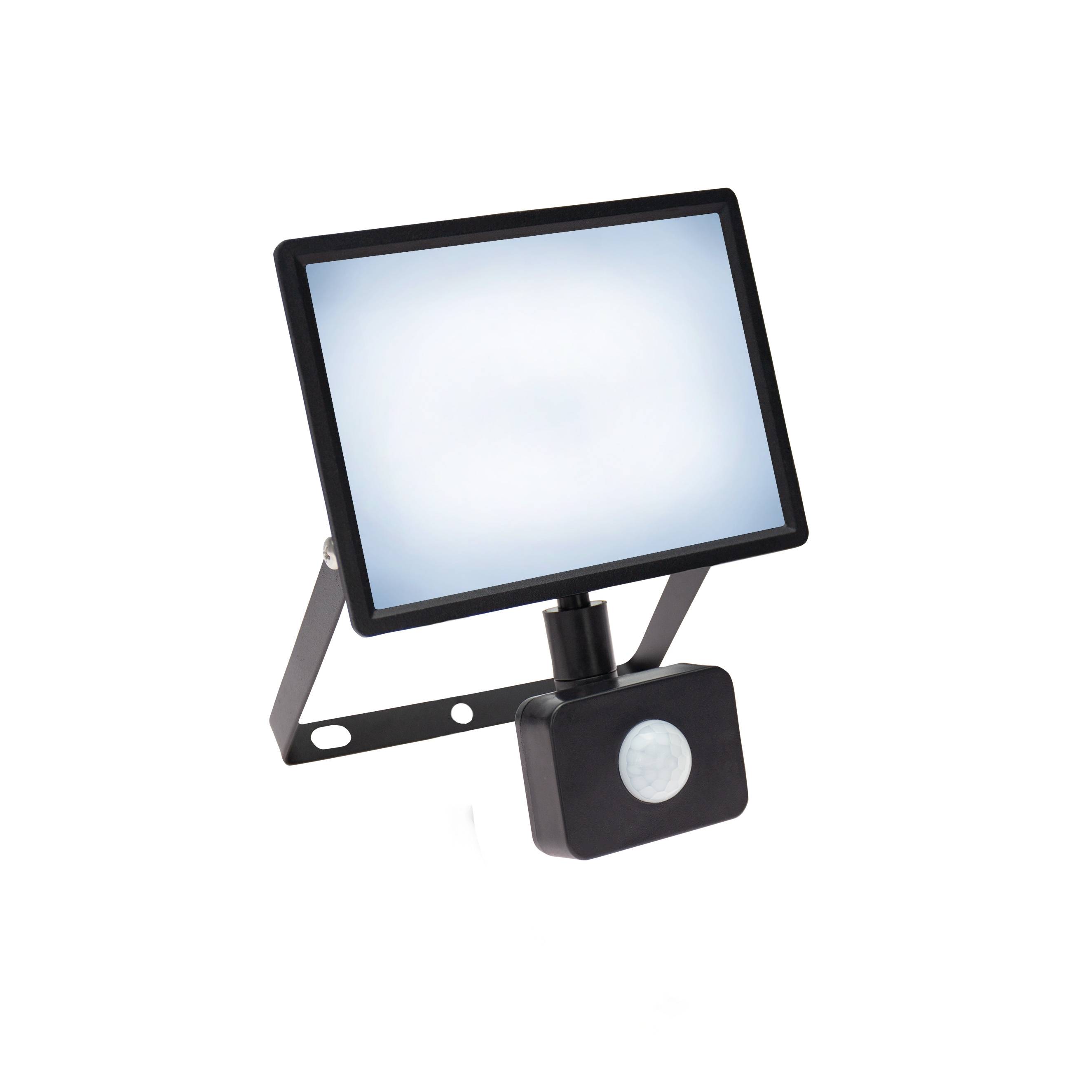 Spectrum LED LUX 3 Fluter schwarz 30W Strahler 2900lm IP44 Kalt 6000K mit Bewegungsmelder