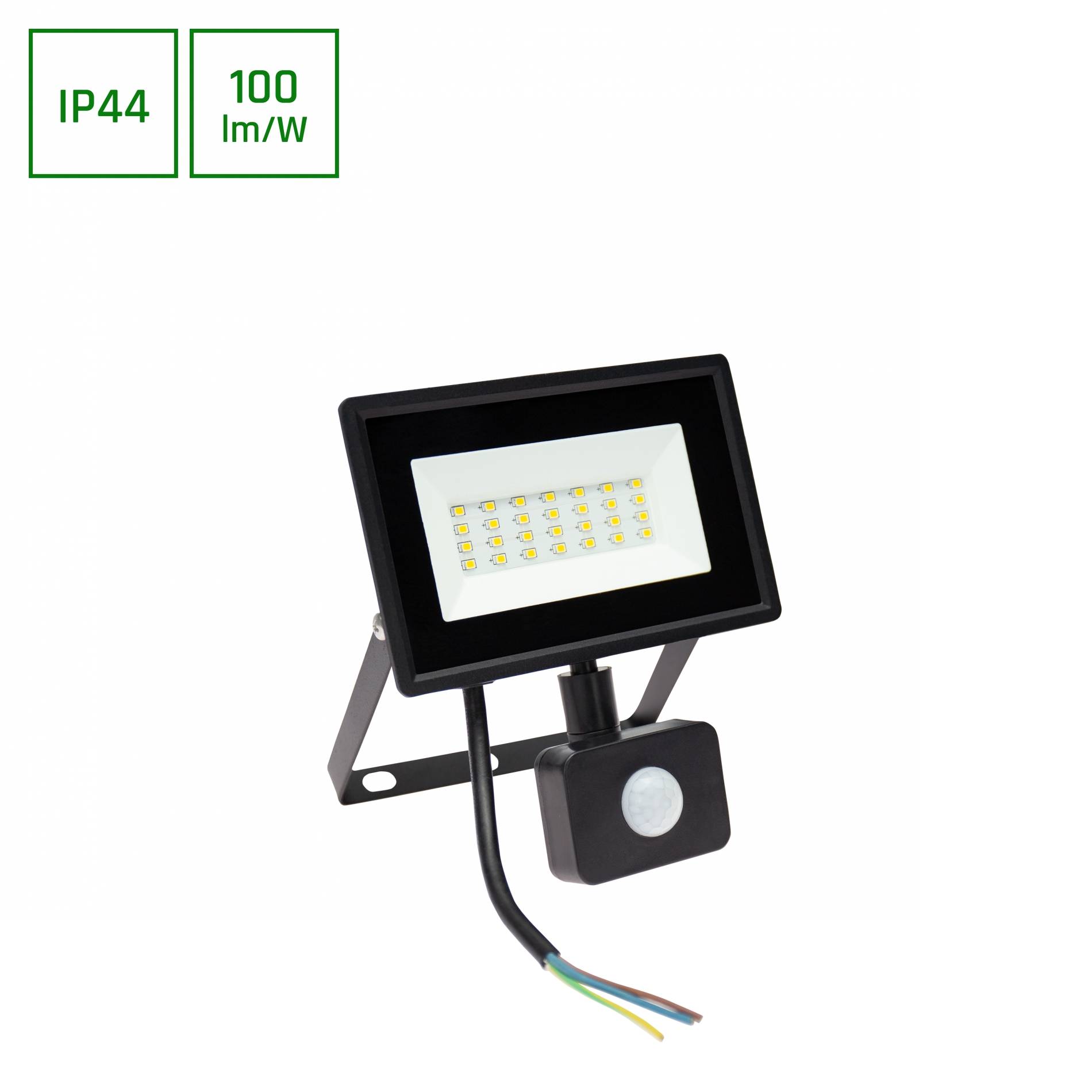 Spectrum LED LUX3 Fluter schwarz 20W Strahler 2000lm IP44 Neutral 4000K mit Bewegungsmelder