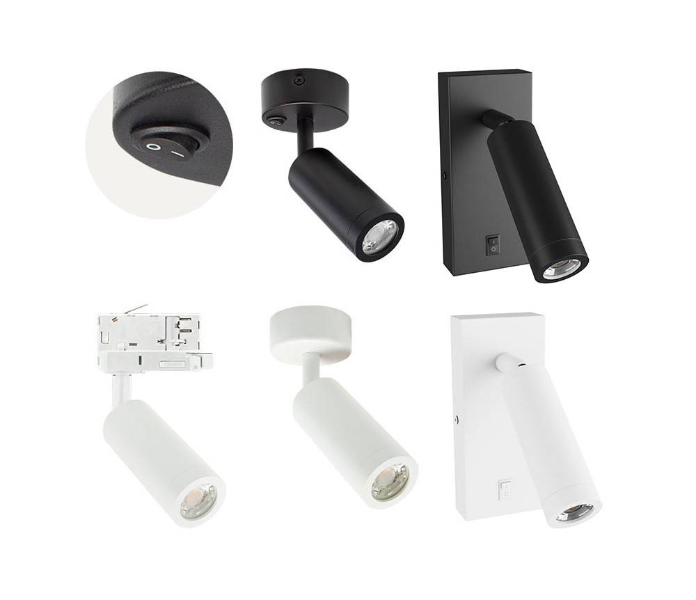 Spectrum LED Wandleuchte Madara Slim GU10 MR11 schwenkbar IP20 mit Schalter schwarz max. 4W rund