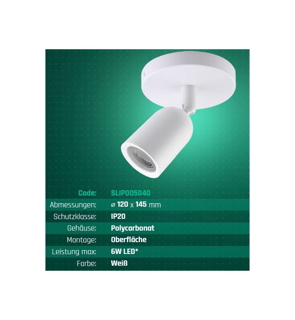 Spectrum LED SOLIS SPOT GU10 weiß Deckenleuchte IP20 schwenkbar 250V max. 6W rund