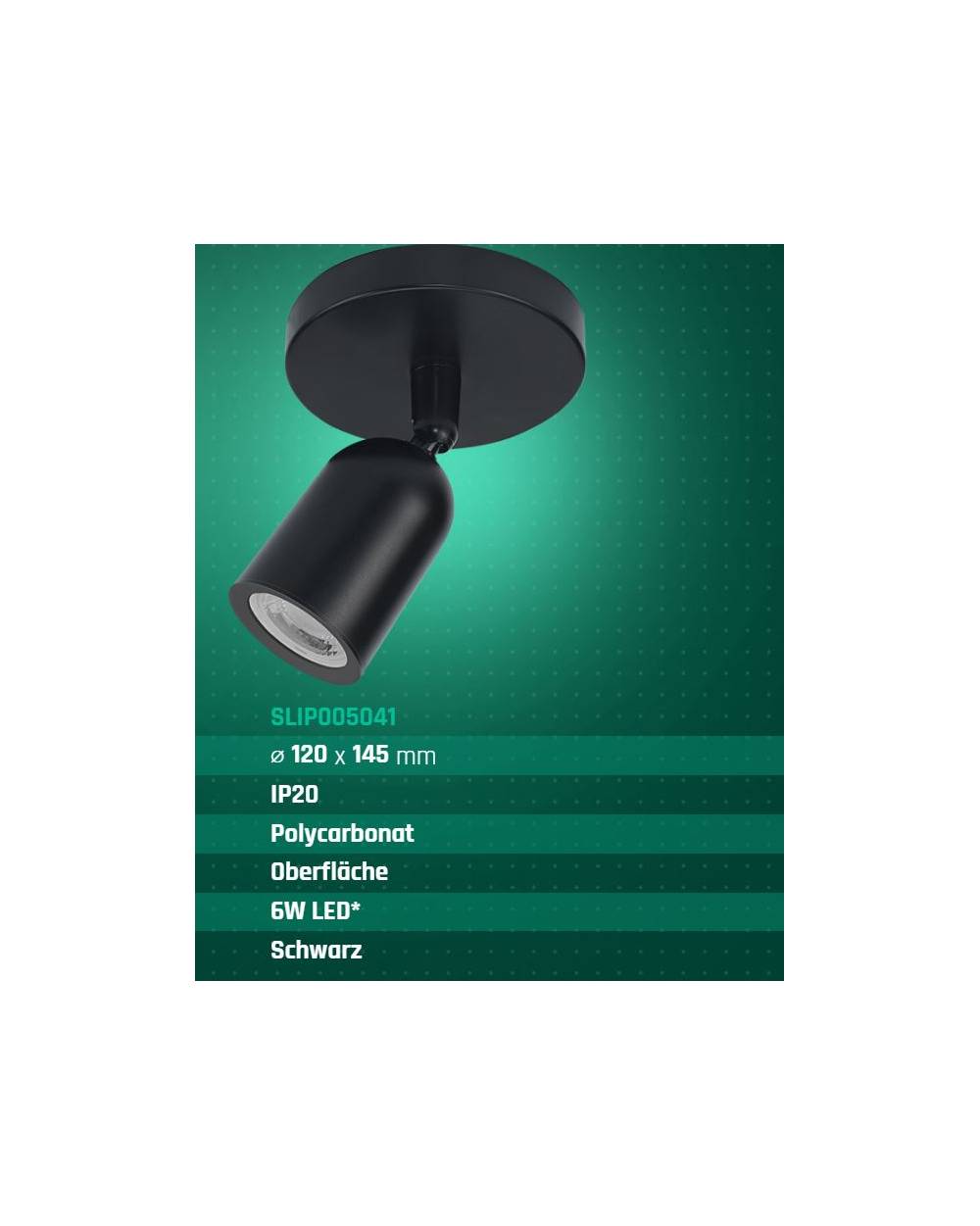 Spectrum LED SOLIS SPOT GU10 schwarz Deckenleuchte IP20 schwenkbar 250V max. 6W rund