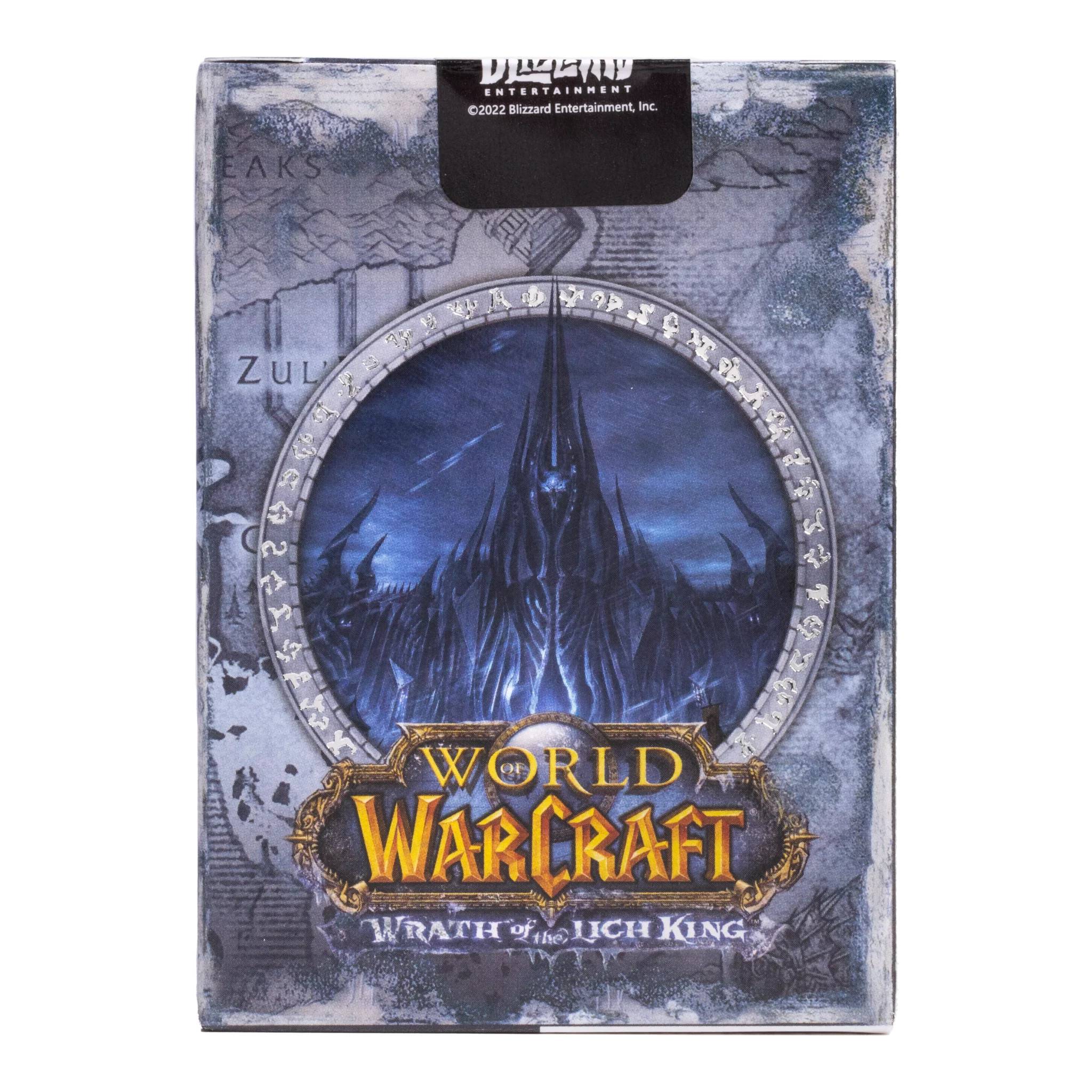 World of Warcraft: Zorn des Lichkönigs Blizzard Entertainment Spieleverpackung mit eisigen Thronskulpturen und Logo.
