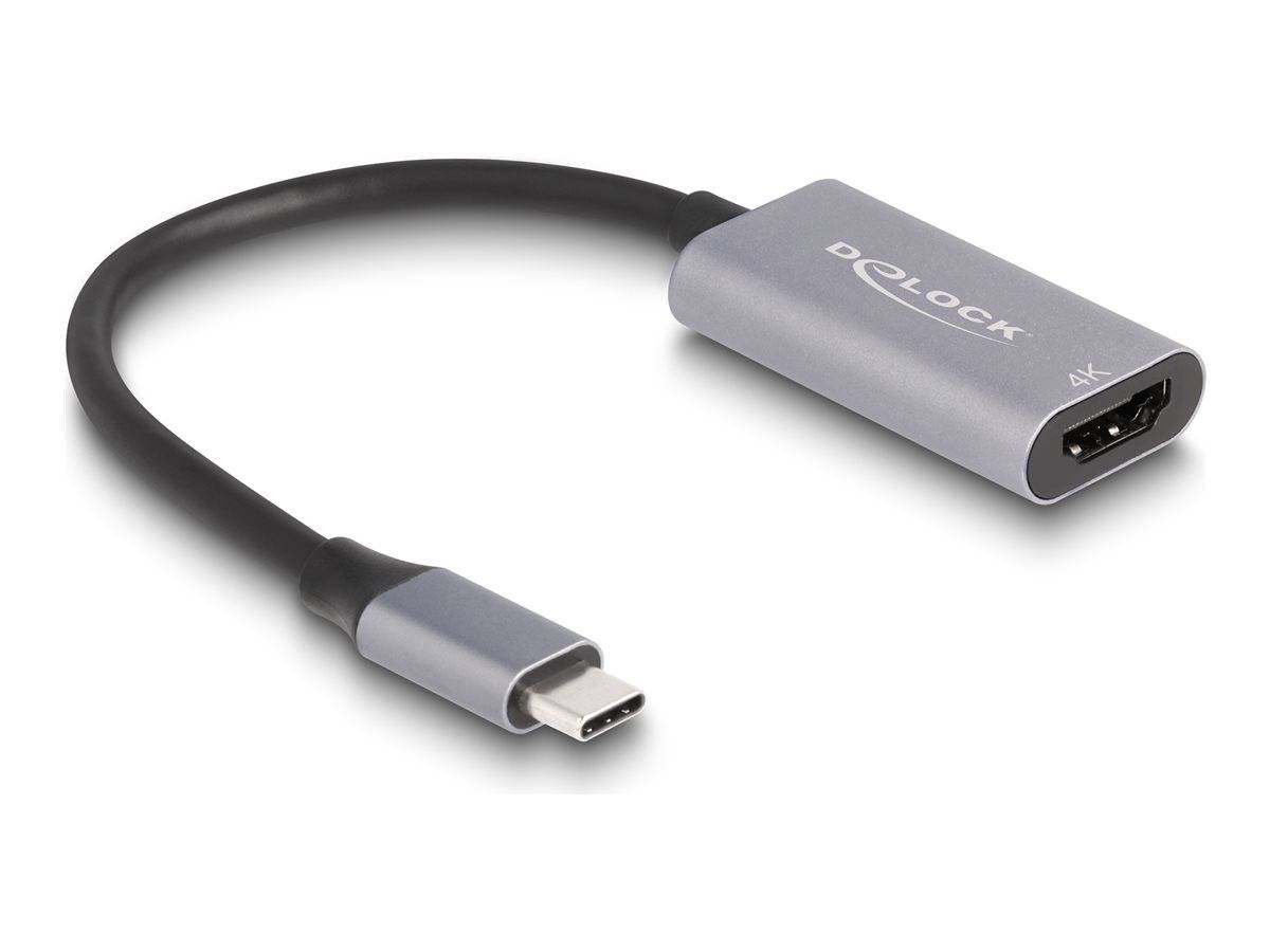 USB-C-auf-HDMI-Adapterkabel mit einer kurzen schwarzen Leitung und silbernem Stecker, auf dem „4K
