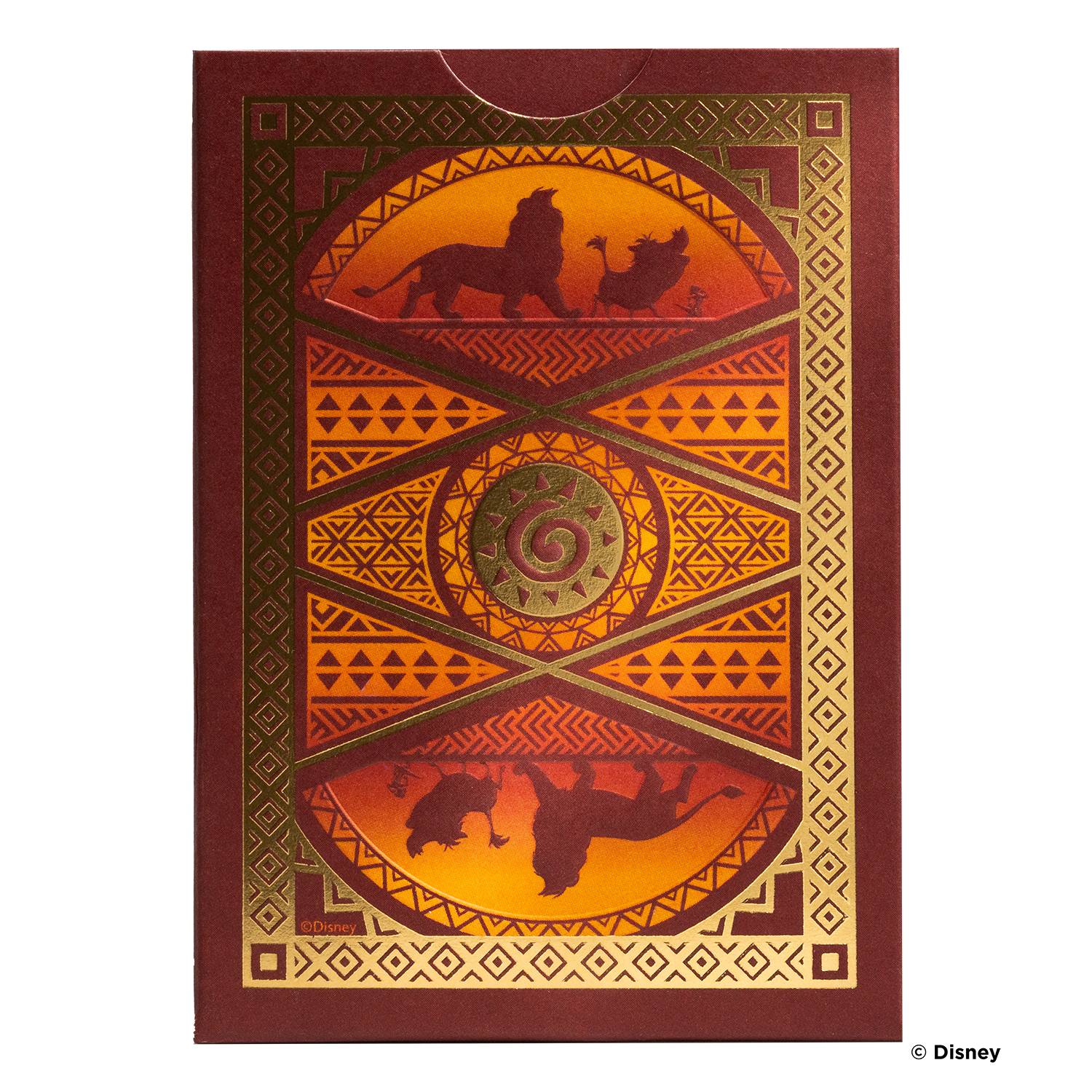 Illustrierter Buchcover mit einem gold- und rotgemusterten Rahmen, kreisförmigem Mittelmotiv und silhouettierten Löwen- und Hirschszenen oben und unten.