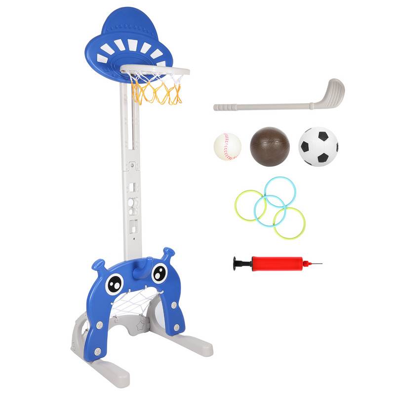 4-in-1 Basketballständer Set Basketballkorb für Kinder Basketball/Fußballtor/Ringwurfspiel/Golf, Verstellbarer 114-152cm