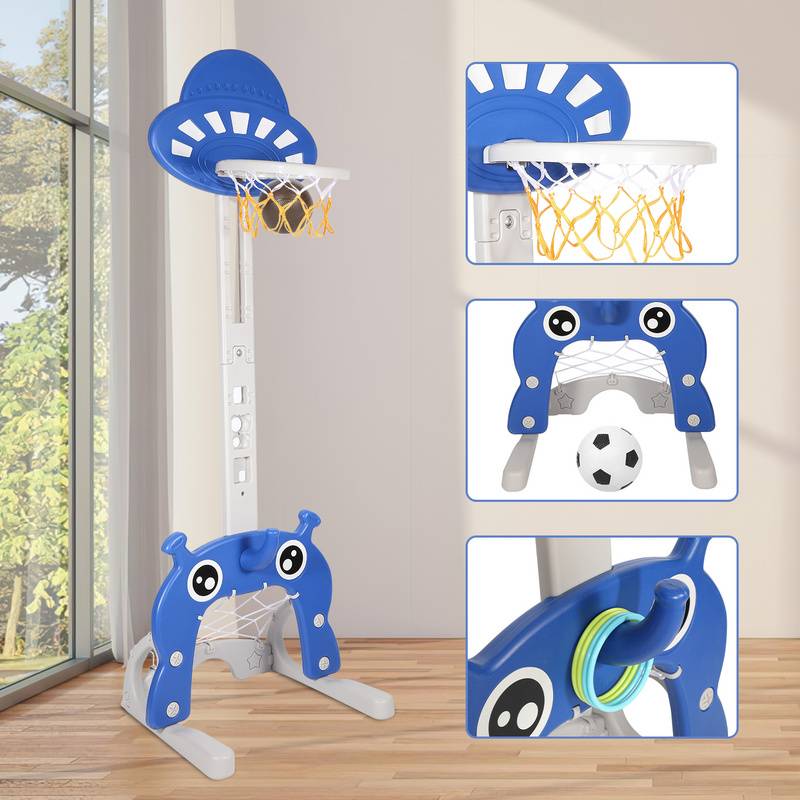 4-in-1 Basketballständer Set Basketballkorb für Kinder Basketball/Fußballtor/Ringwurfspiel/Golf, Verstellbarer 114-152cm