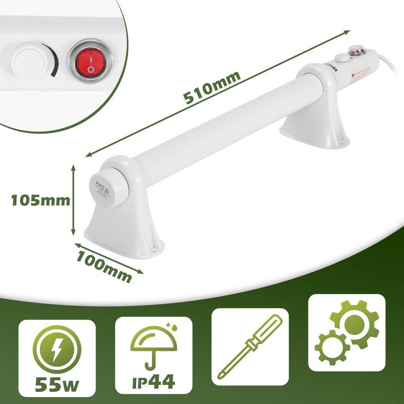 Gewächshausheizung 55W Elektrische Stabheizung Weiß für Gewächshäuser Flexible Installation