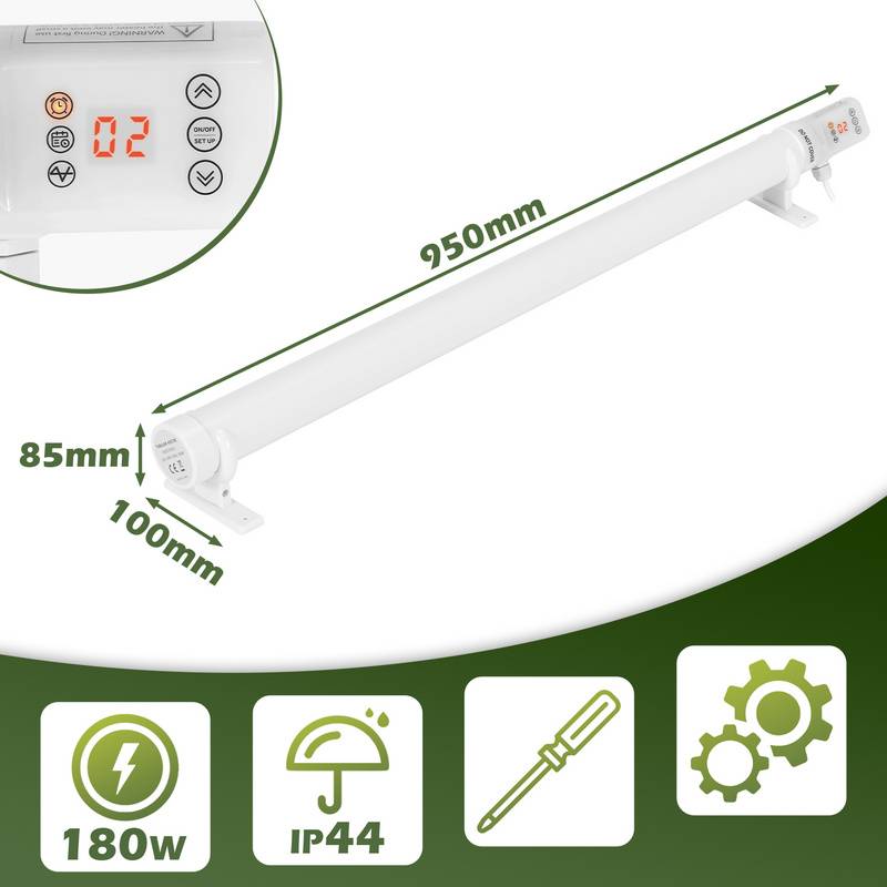 Gewächshausheizung 180W Elektrische Stabheizung Weiß für Gewächshäuser Flexible Installation