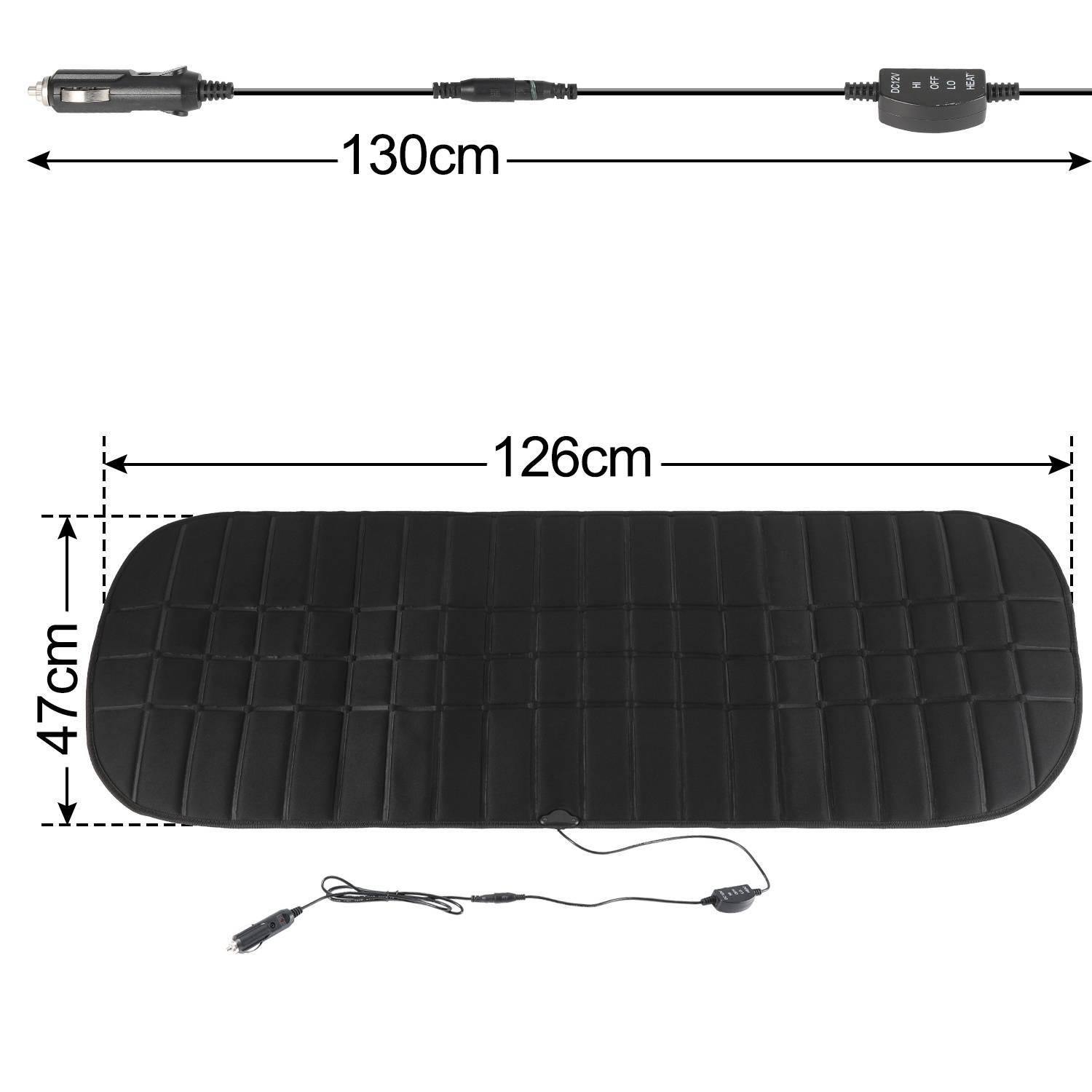 Sitzheizungen Auto 12V 45x45cm Sitzheizkissen 15/20W 45/65°C LO HI mit 1,3m Kabel Schwarz für Pkw im Winter