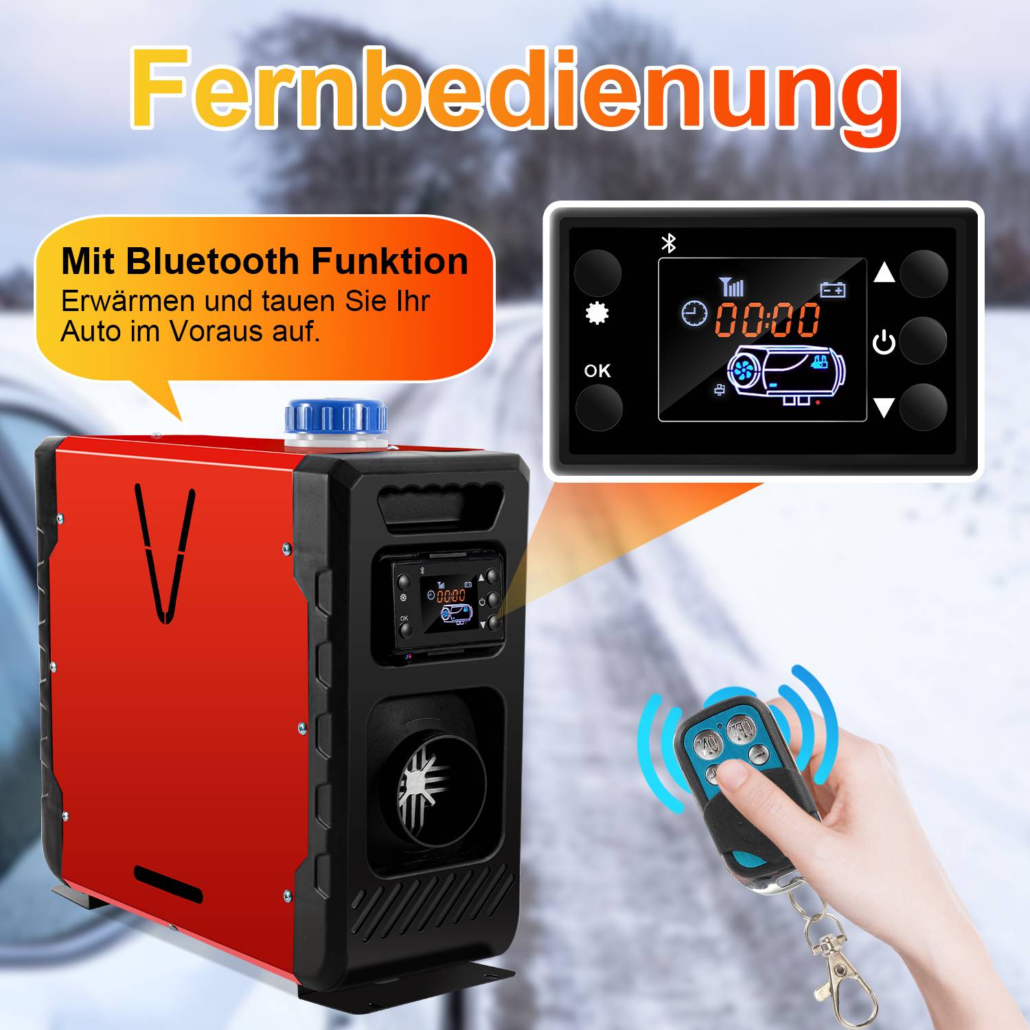 12V 8KW Diesel Standheizung 12V 24V Bluetooth-Steuerung Integration Air Diesel Luftheizung LCD für Auto PKW LKW Wohnmobil Rot