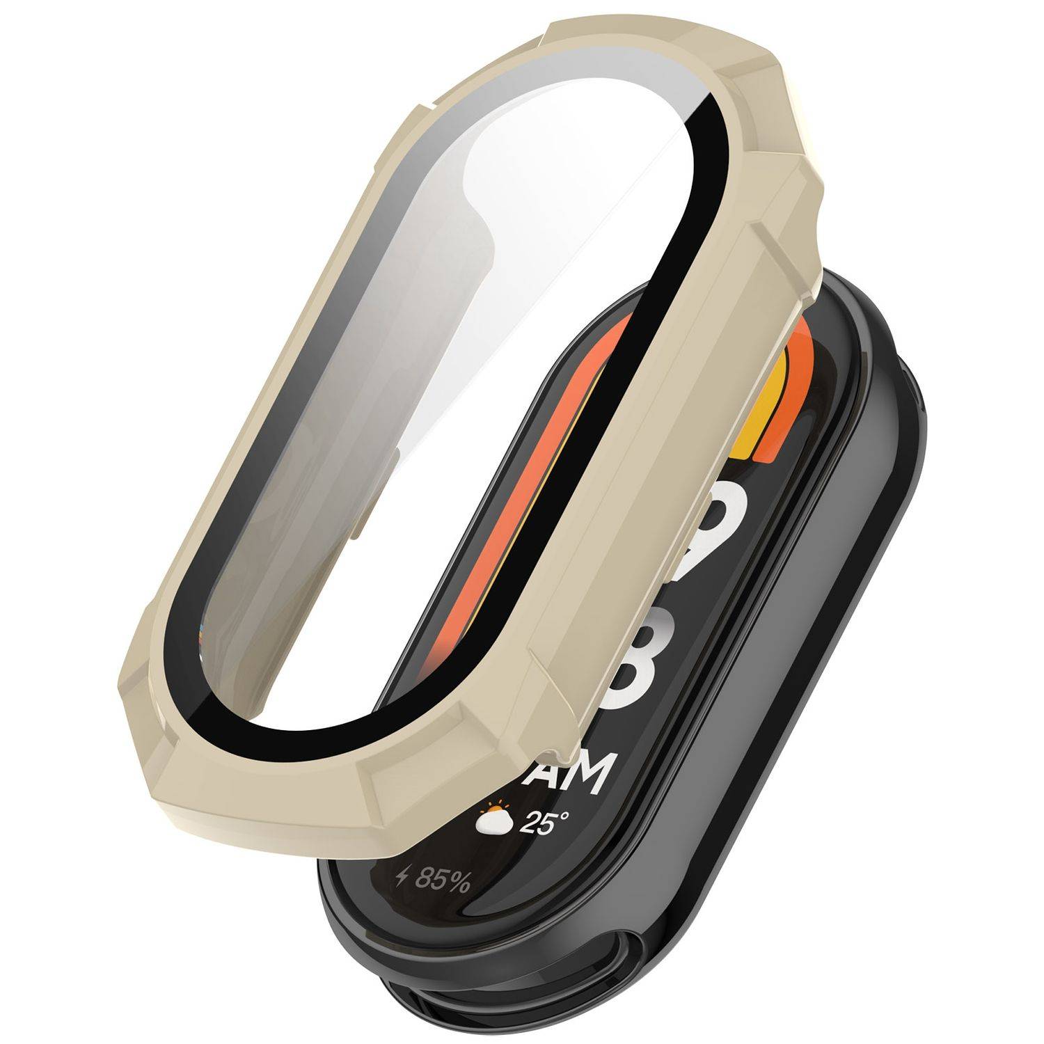 Für Xiaomi Smart Band 9 Kunststoff PC Schutz Hülle + Hart Glas Beige