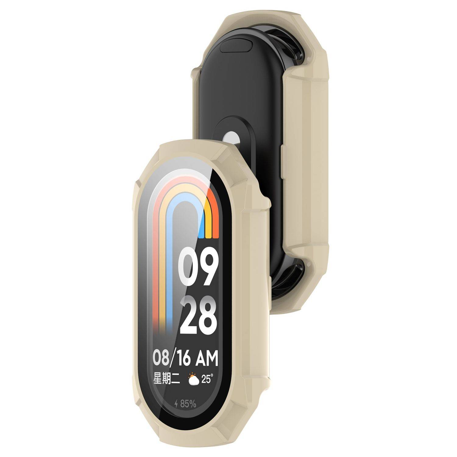 Für Xiaomi Smart Band 9 Kunststoff PC Schutz Hülle + Hart Glas Beige
