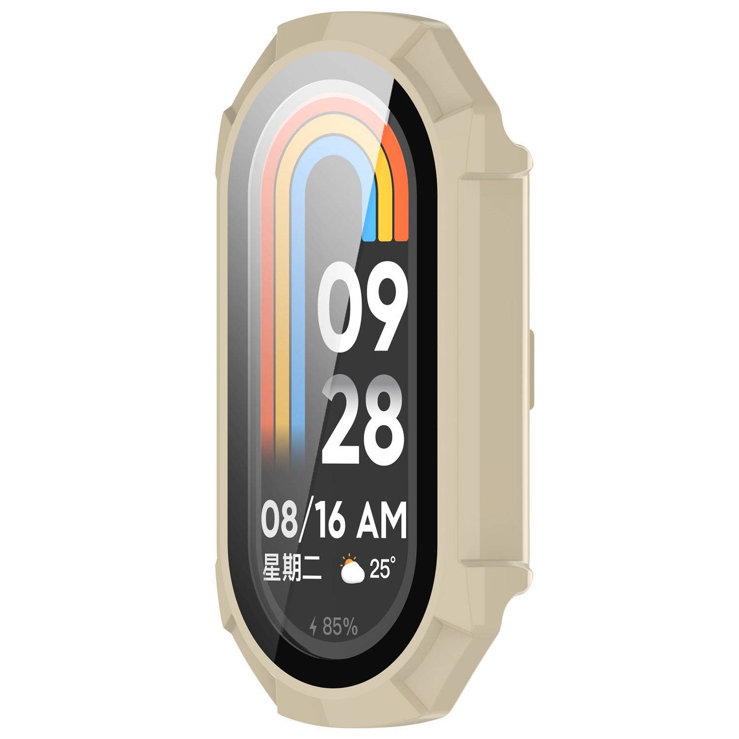Für Xiaomi Smart Band 9 Kunststoff PC Schutz Hülle + Hart Glas Beige
