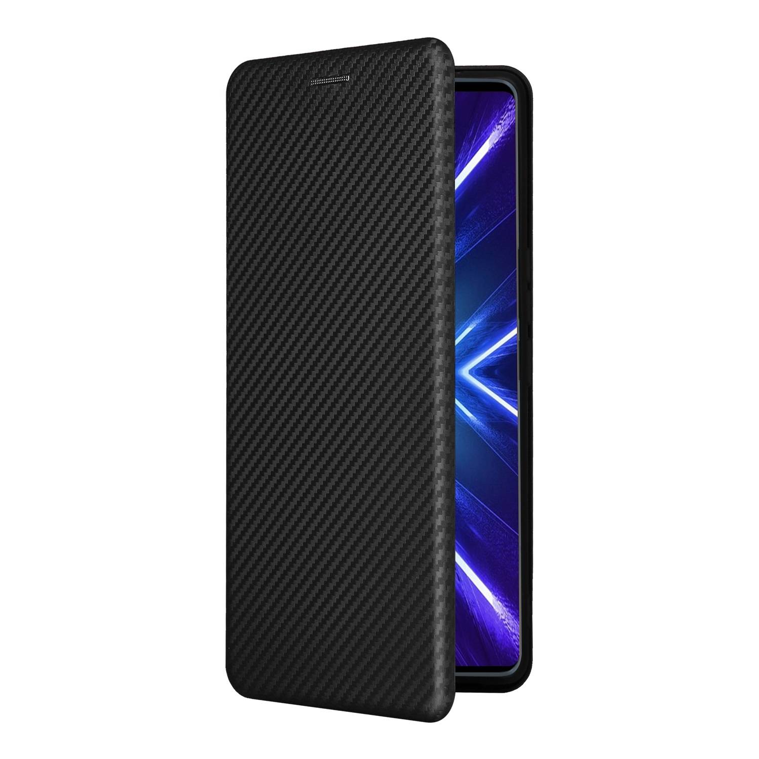 Für HTC U24 Pro Kunstleder Book Wallet Schutz Tasche Carbon Textur