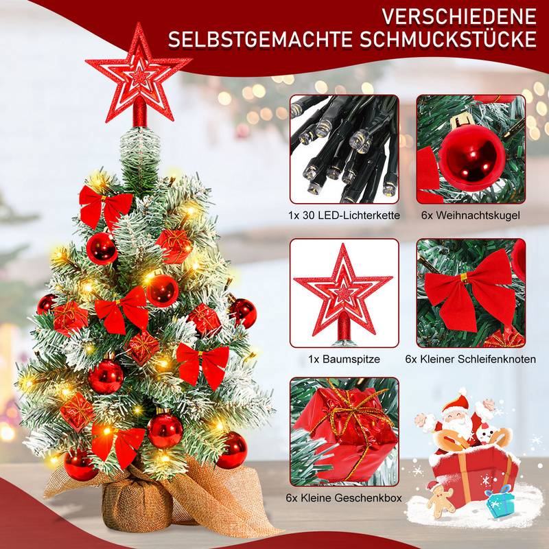 Künstlicher LED Weihnachtsbaum Tannenbaum 40 cm Christbaum Beleuchtet Weihnachtsdeko Dekobaum Lichterbaum,Rot