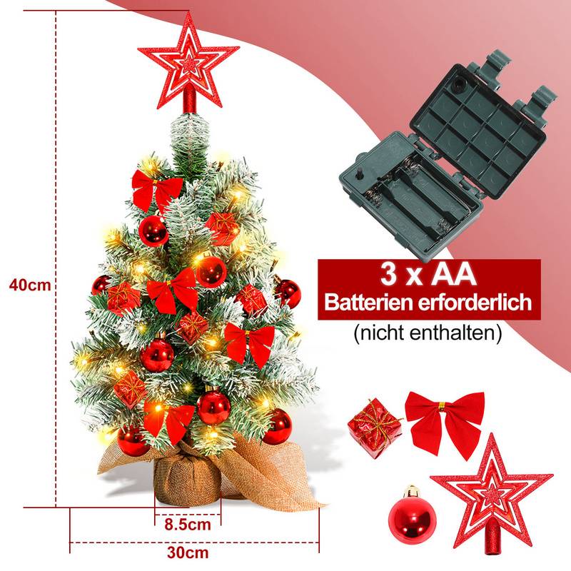 Künstlicher LED Weihnachtsbaum Tannenbaum 40 cm Christbaum Beleuchtet Weihnachtsdeko Dekobaum Lichterbaum,Rot